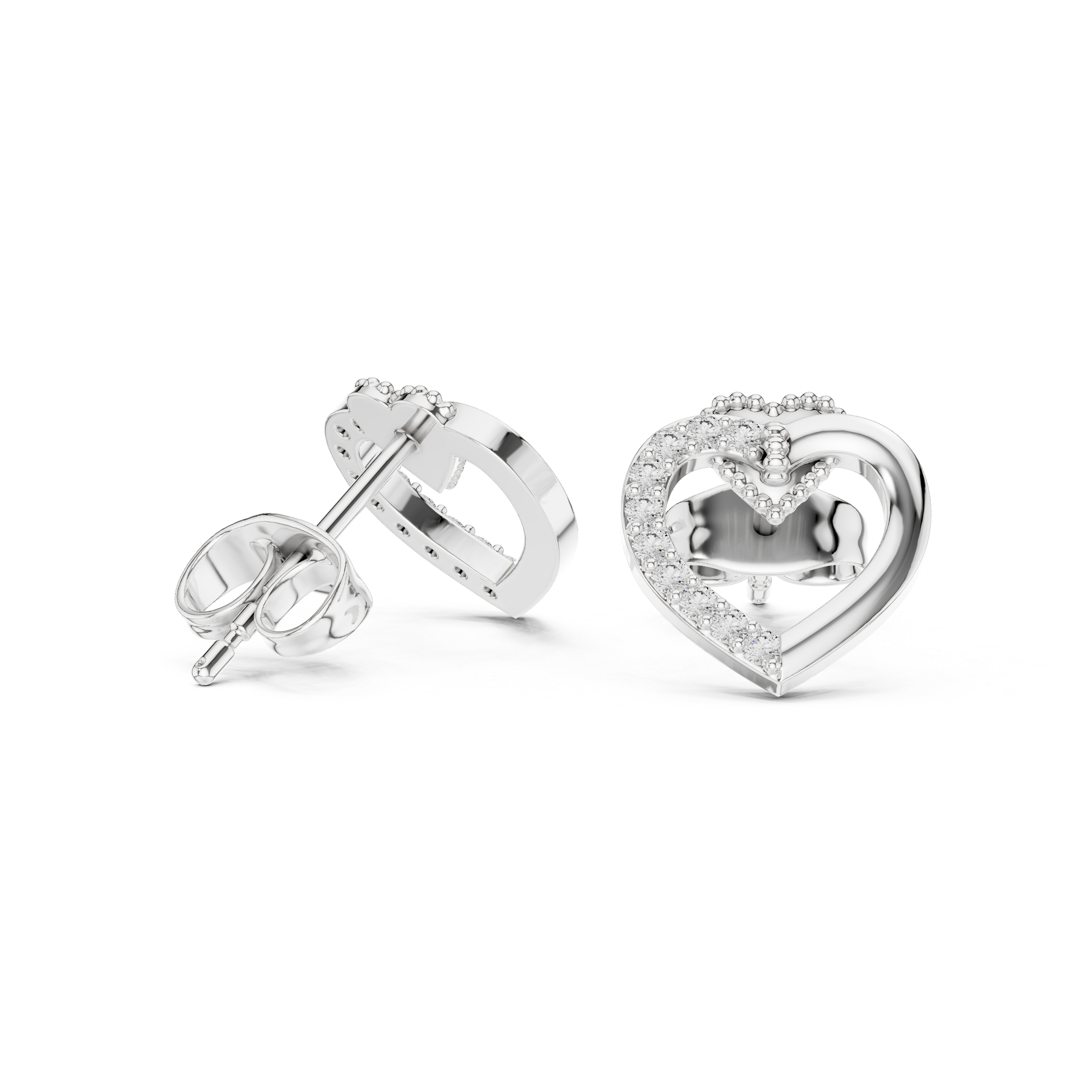 heart-shaped diamond stud earrings