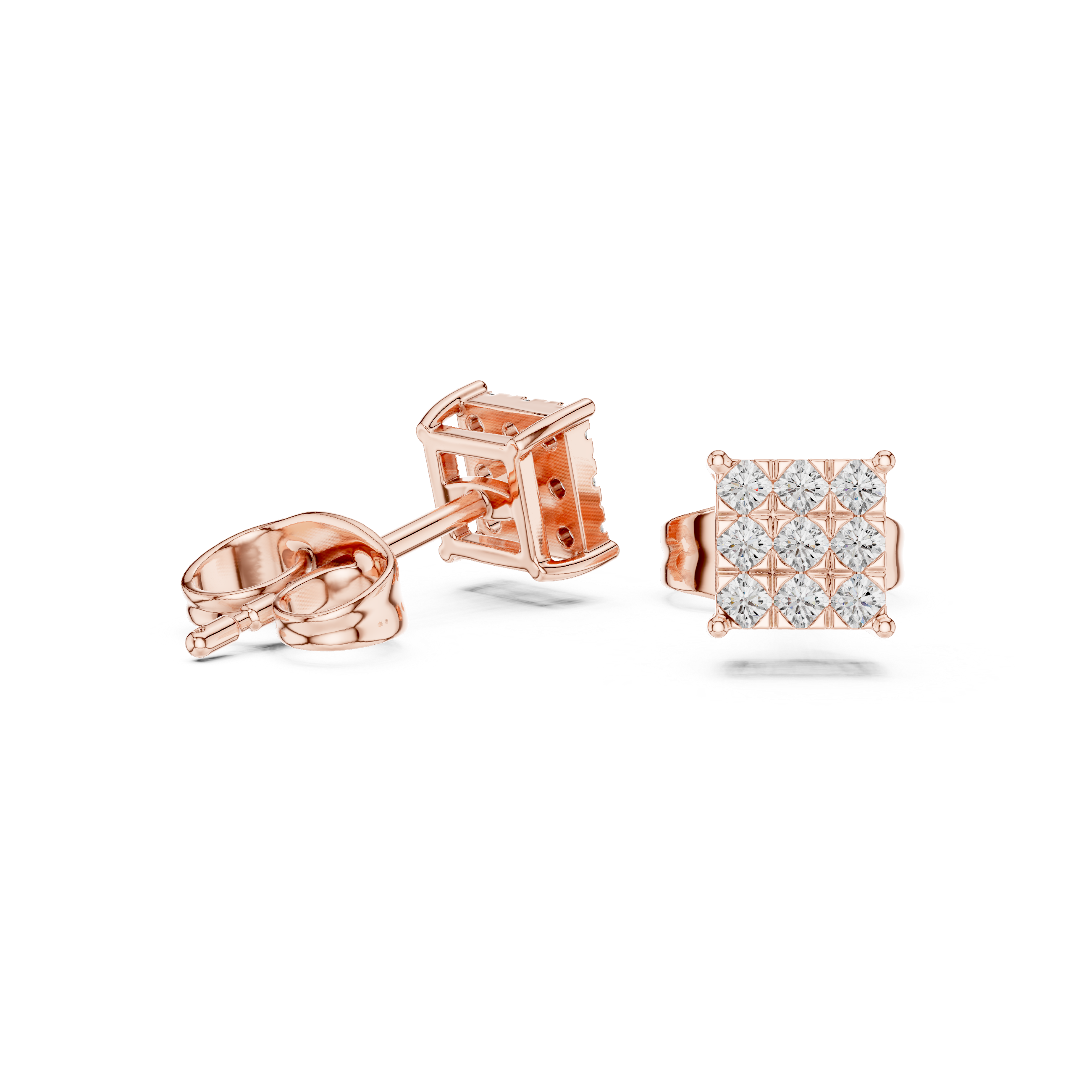 square cluster diamond stud earrings