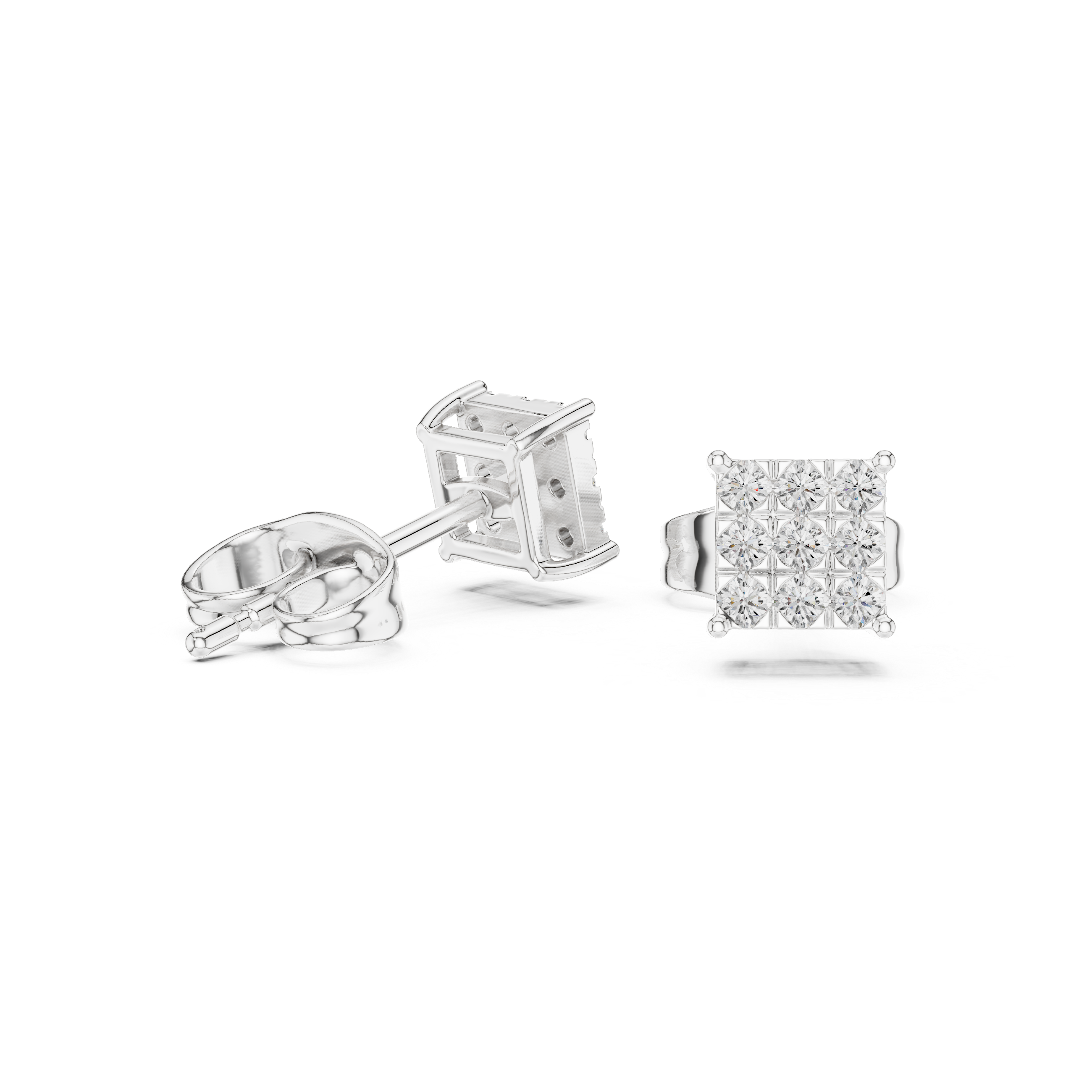 square cluster diamond stud earrings