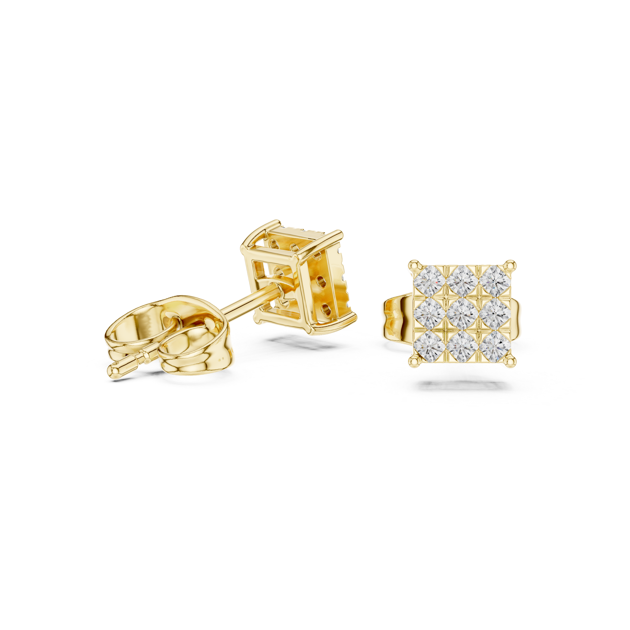 square cluster diamond stud earrings