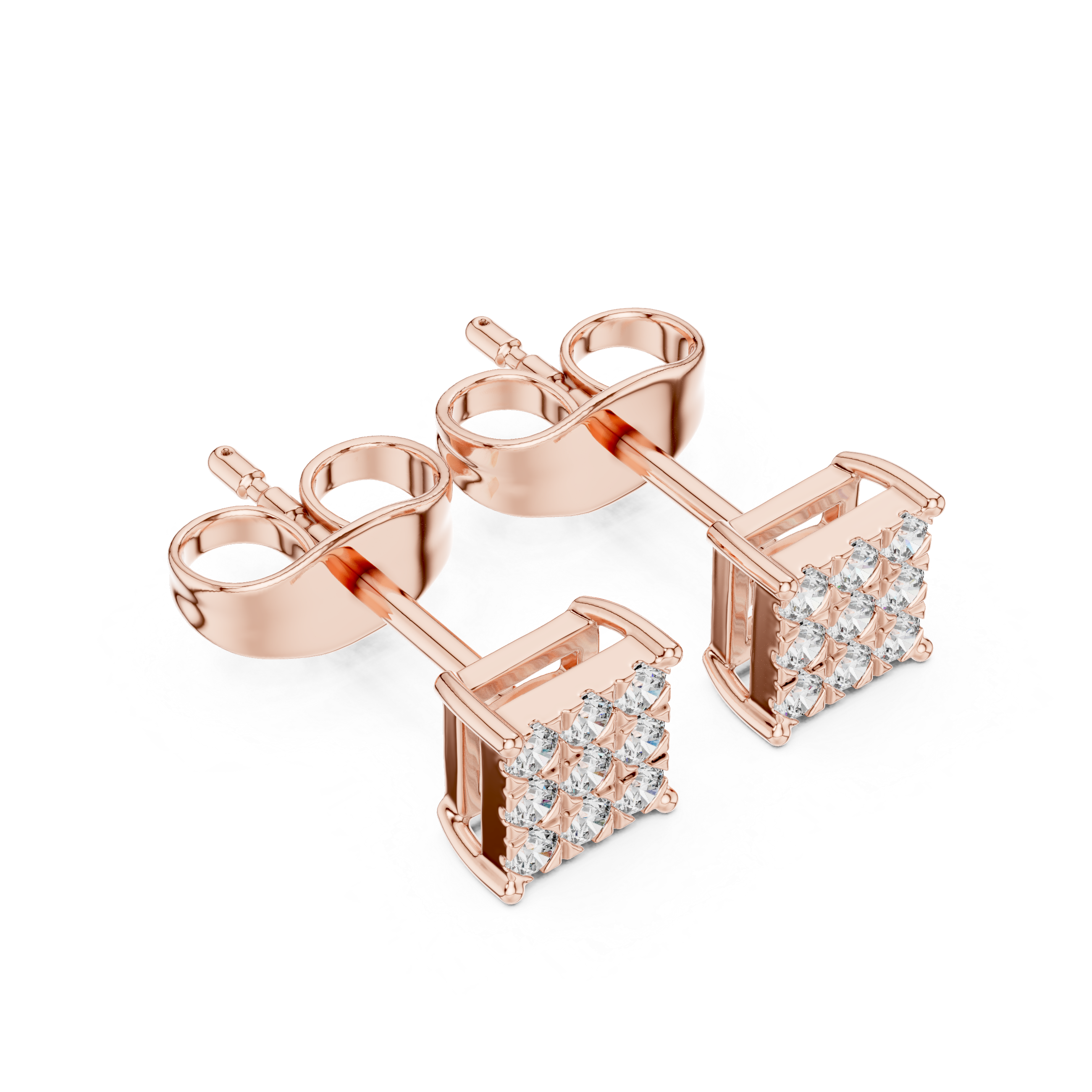 square cluster diamond stud earrings