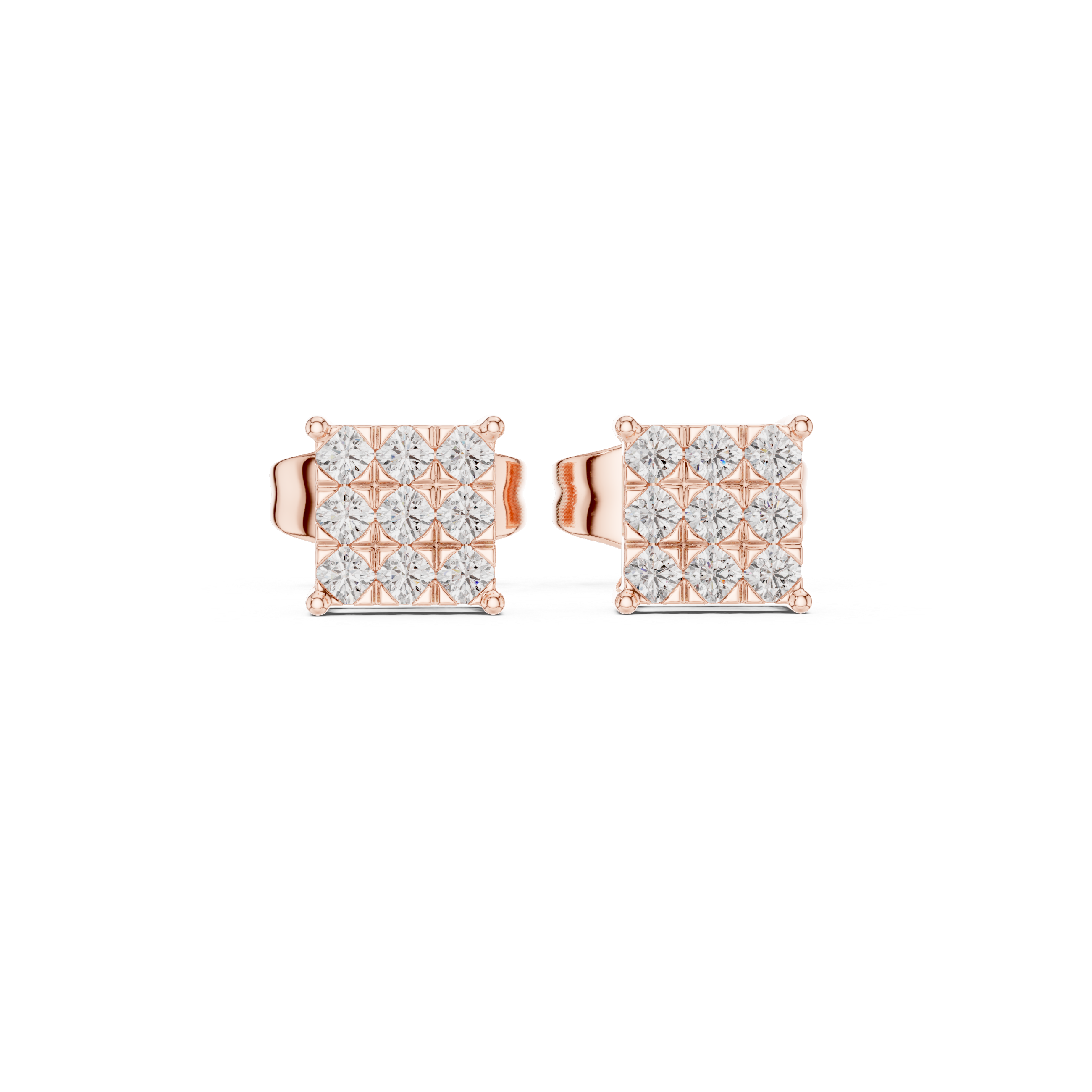 square cluster diamond stud earrings