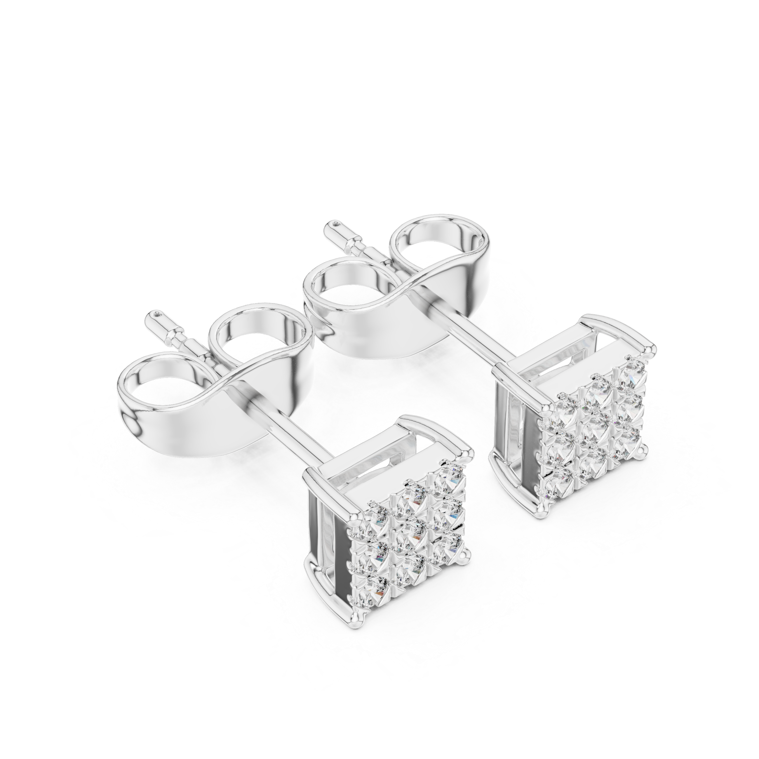 square cluster diamond stud earrings