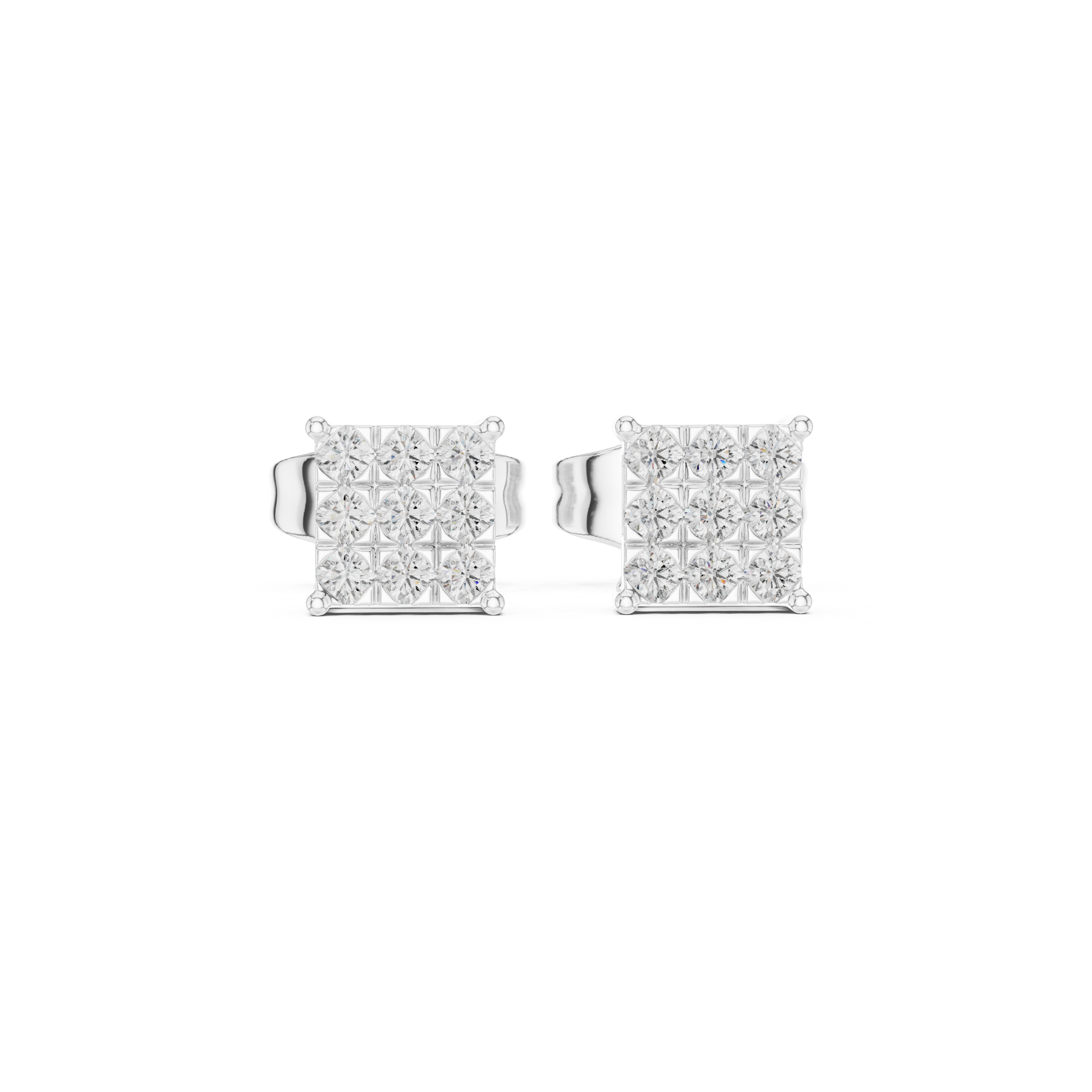 square cluster diamond stud earrings
