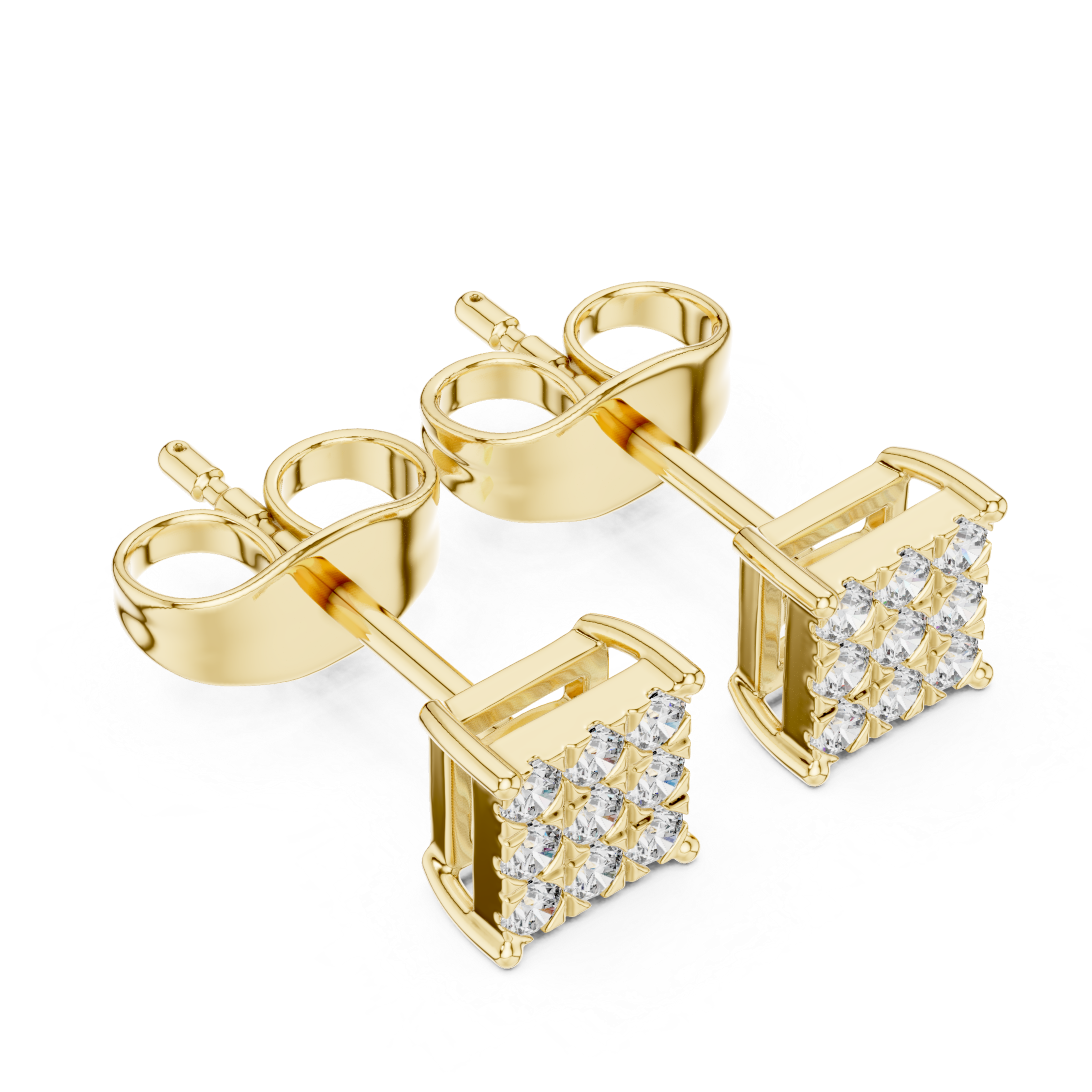 square cluster diamond stud earrings