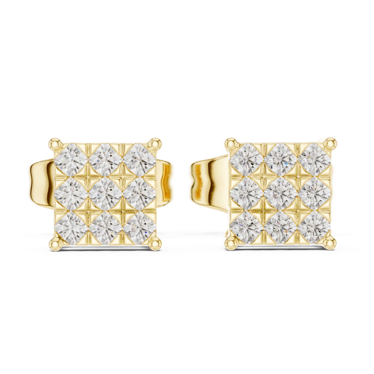 square cluster diamond stud earrings