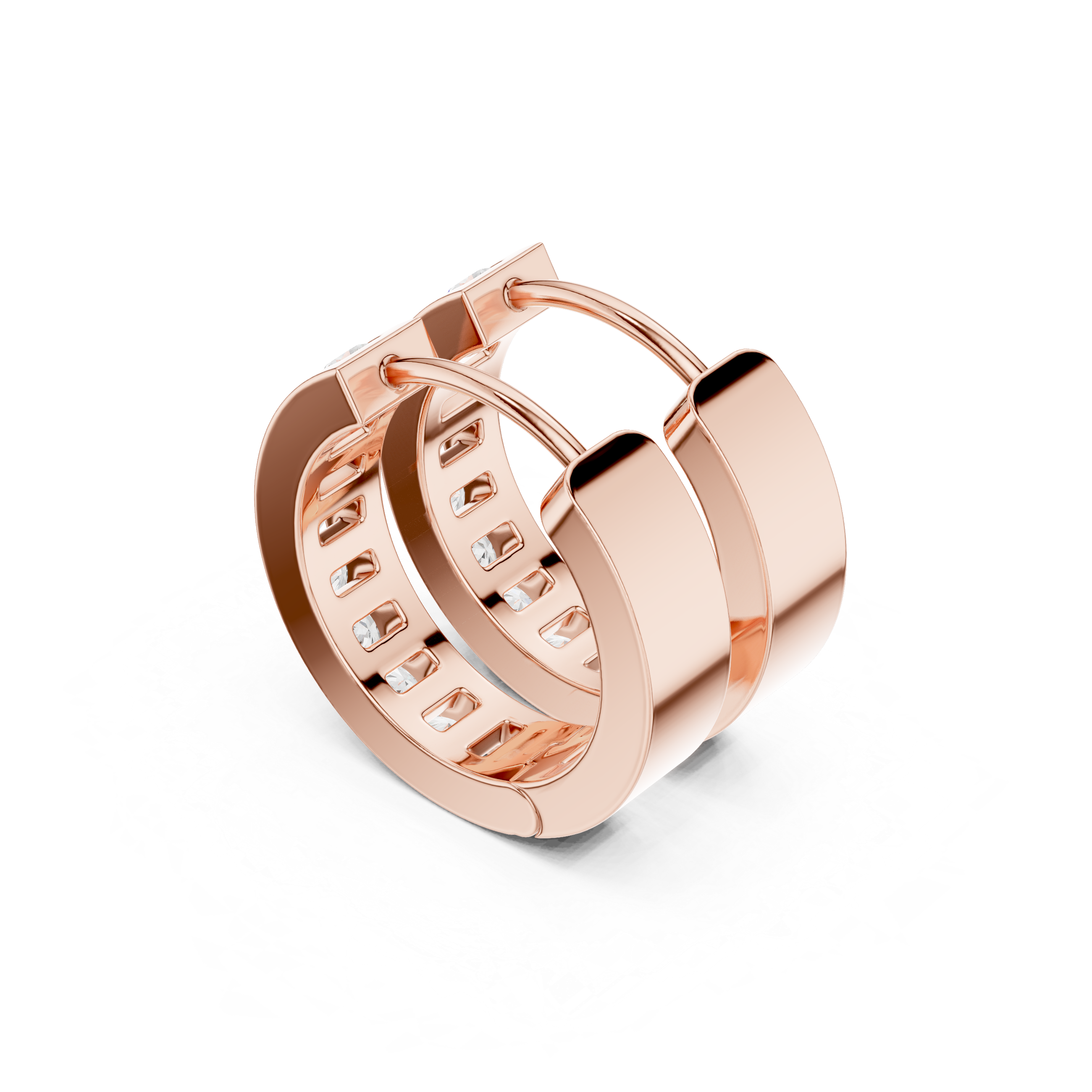 channel-set diamond hoop earrings.