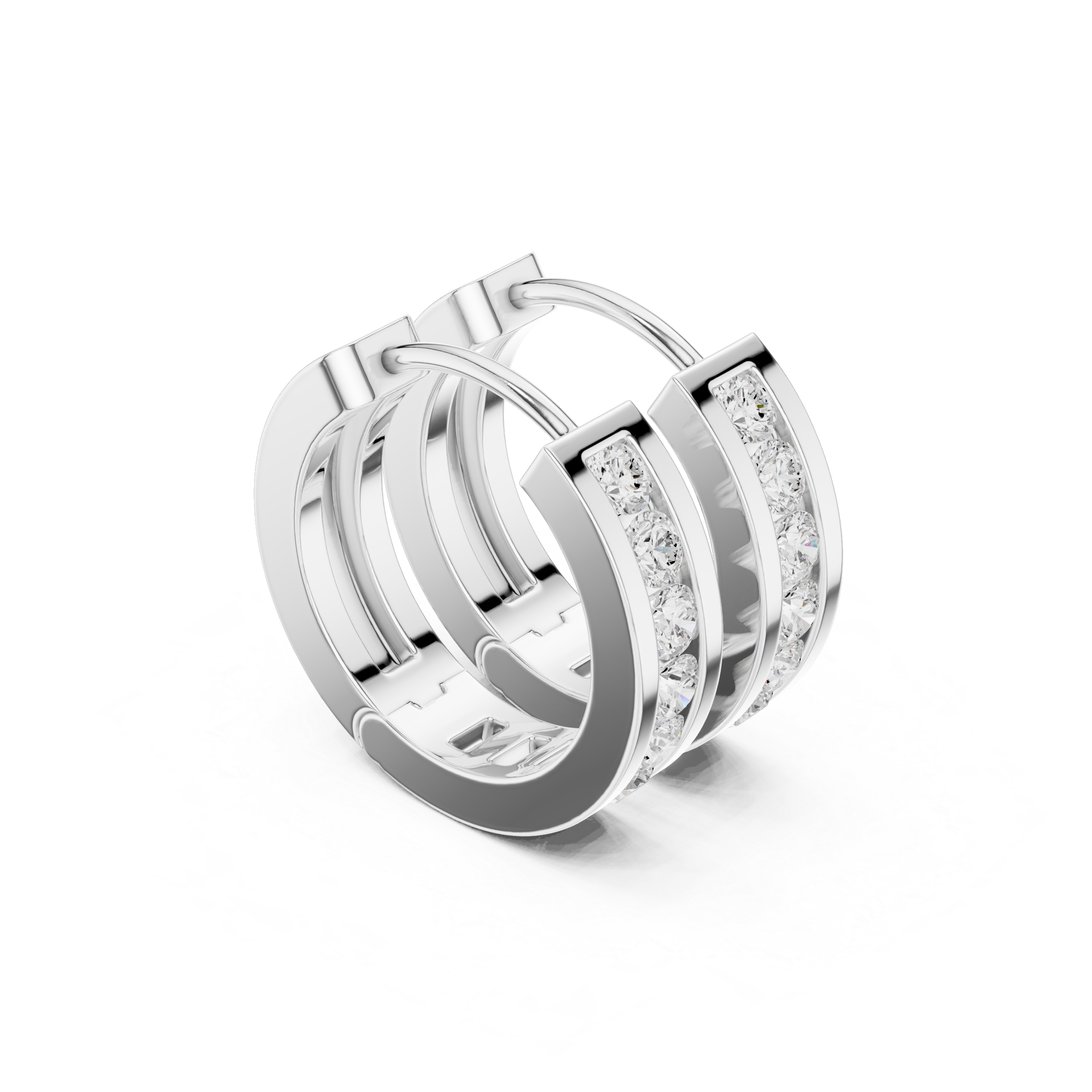 channel-set diamond hoop earrings.