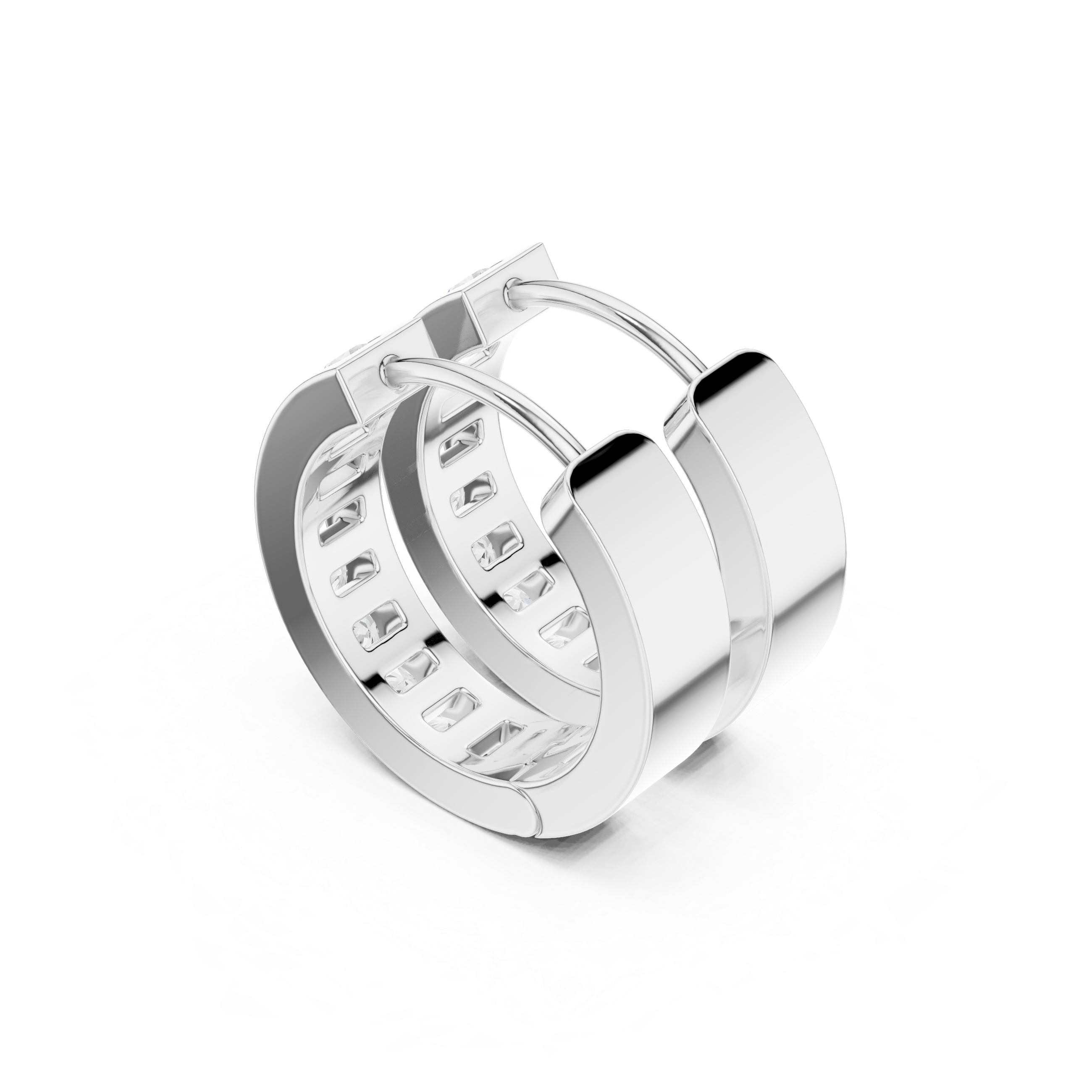 channel-set diamond hoop earrings.