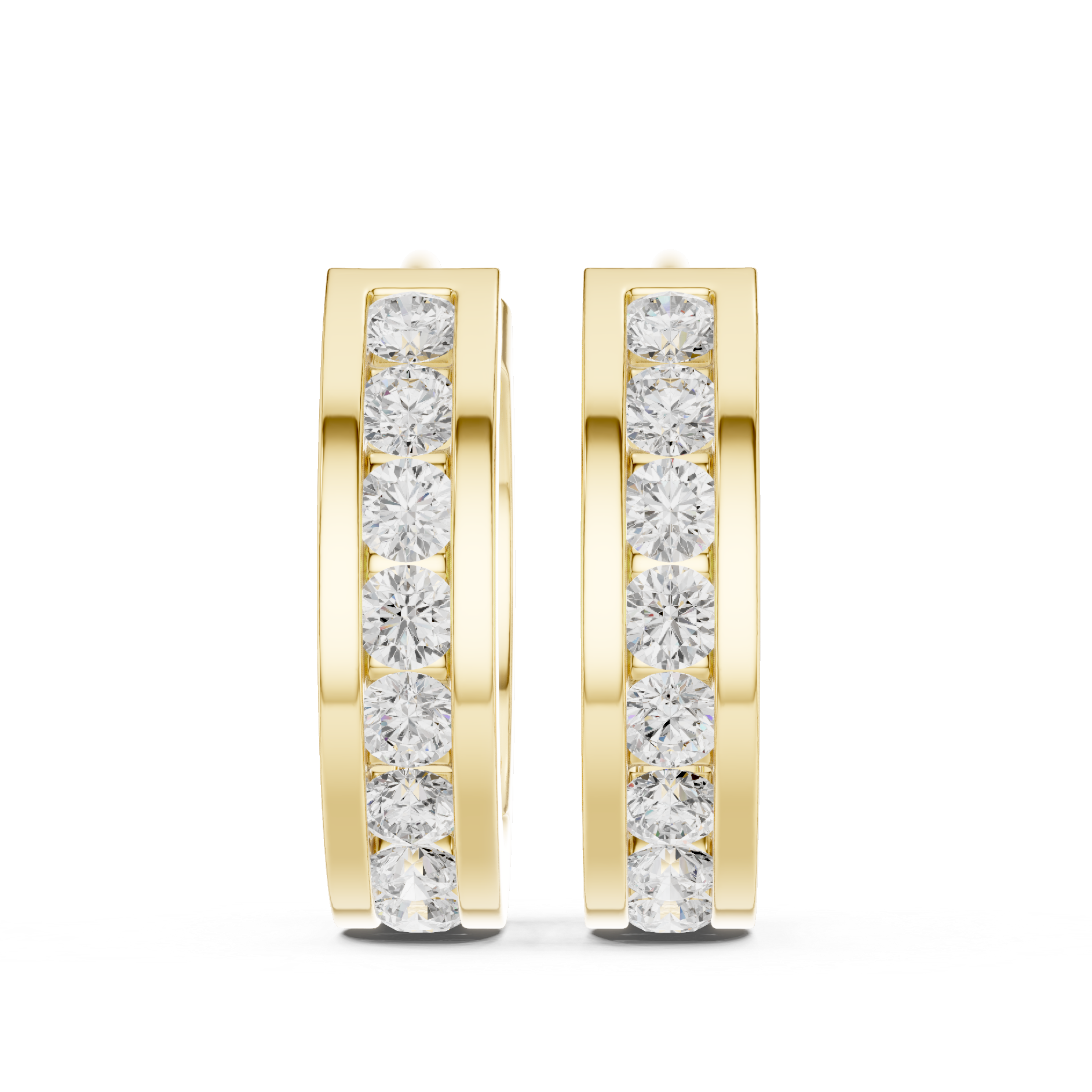 channel-set diamond hoop earrings.