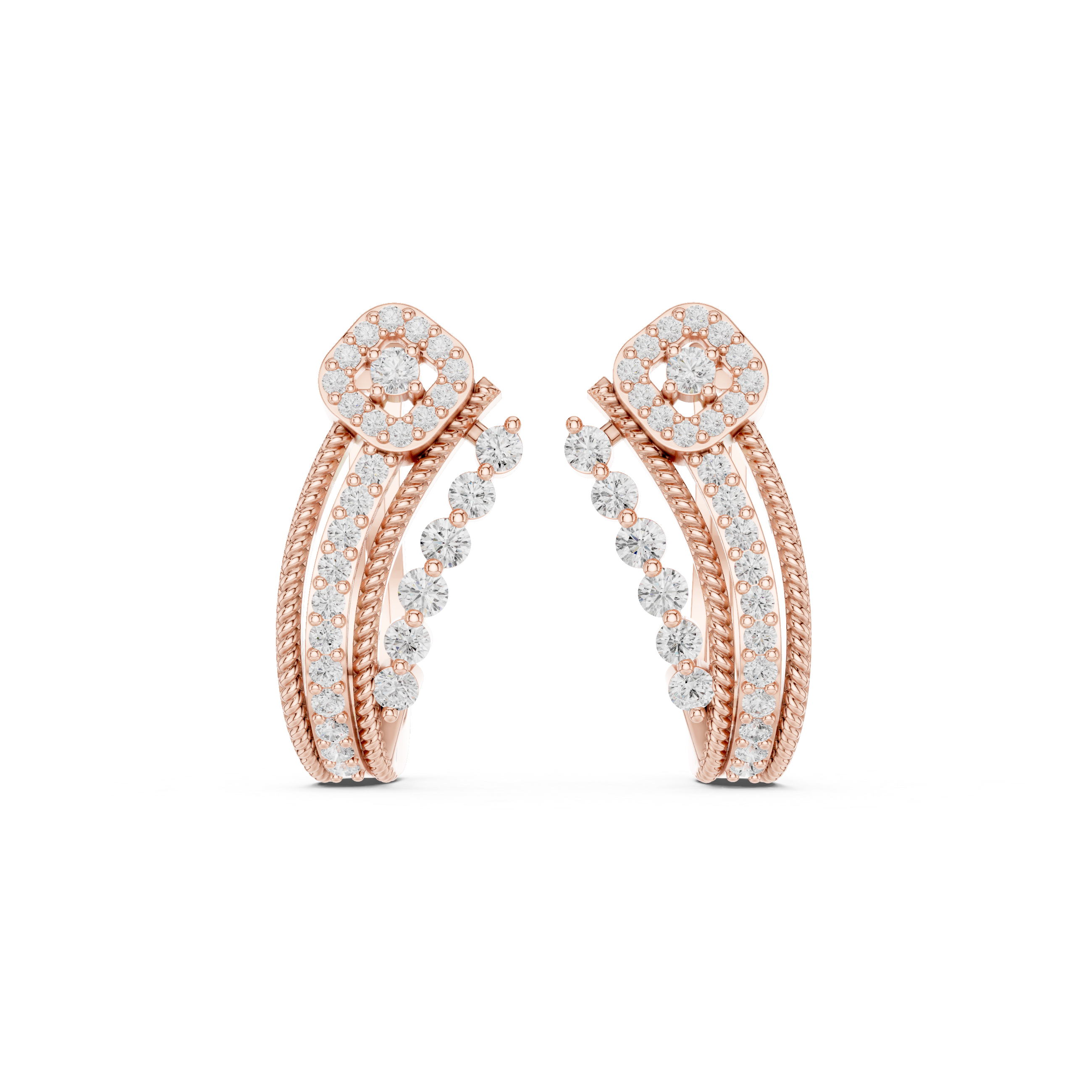double-band earrings with twisted rope detailing