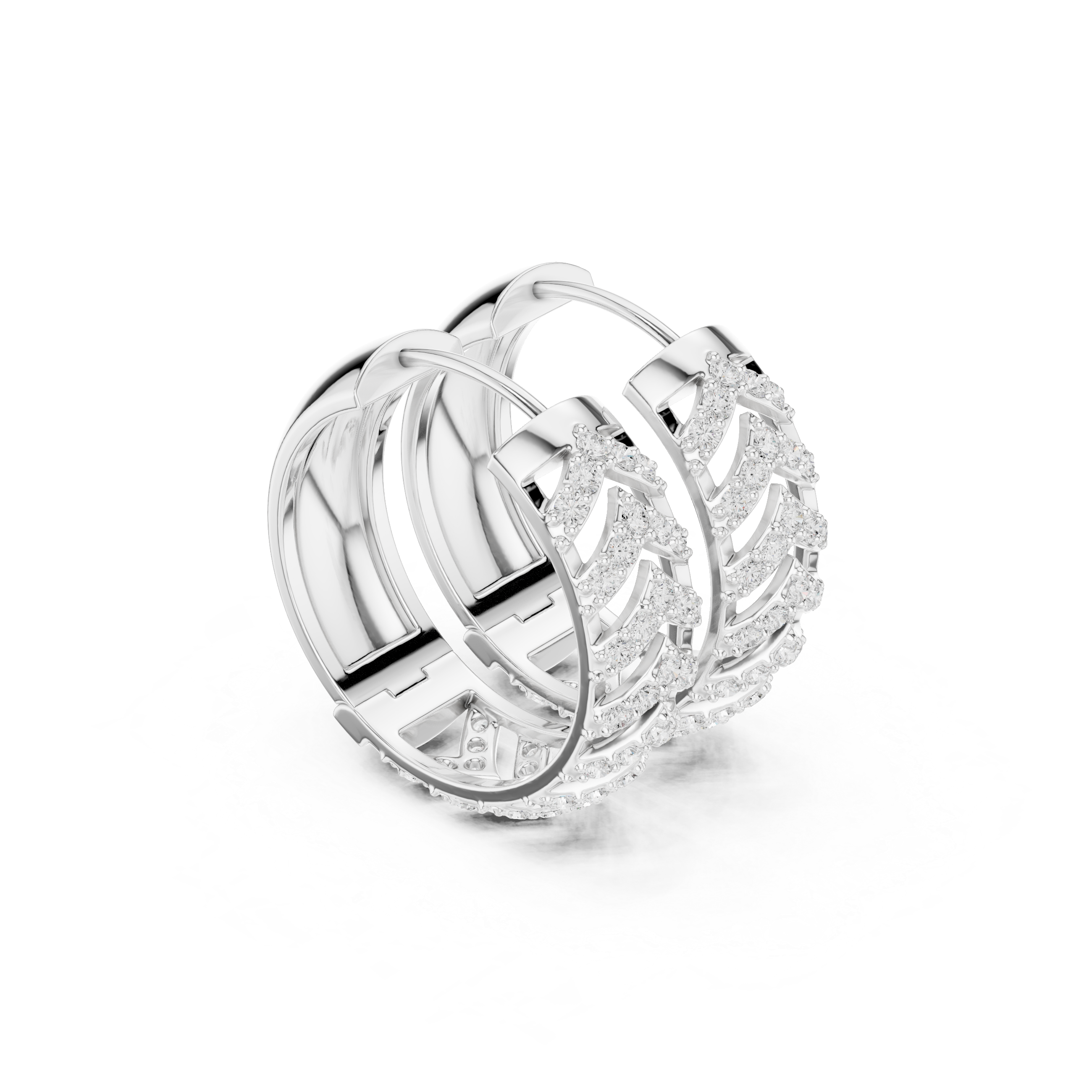 Chevron Elegance Diamond Hoop Earrings