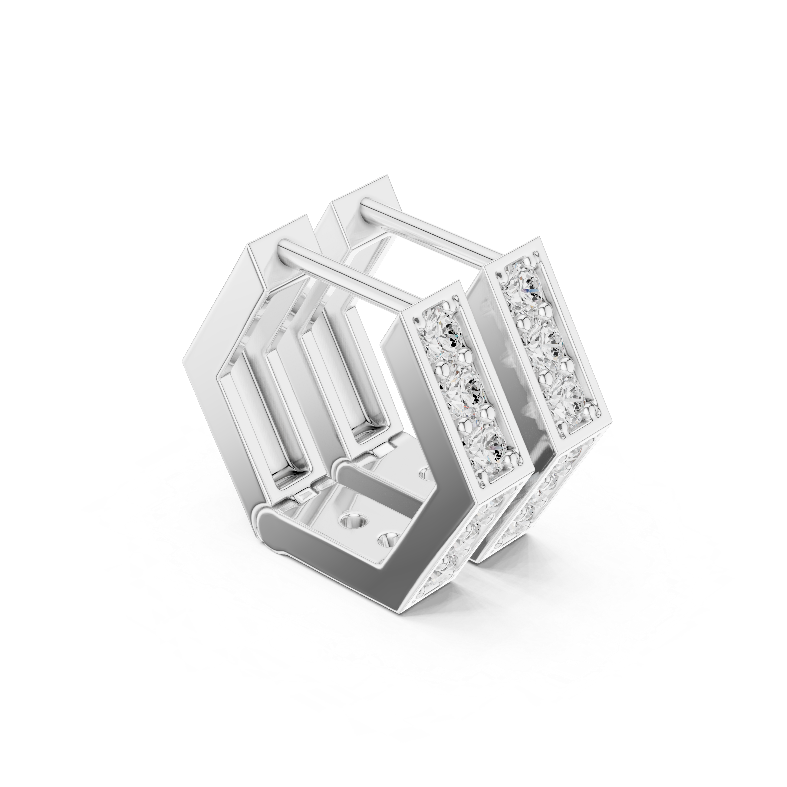 rectangular earrings featuring two rows of round diamonds
