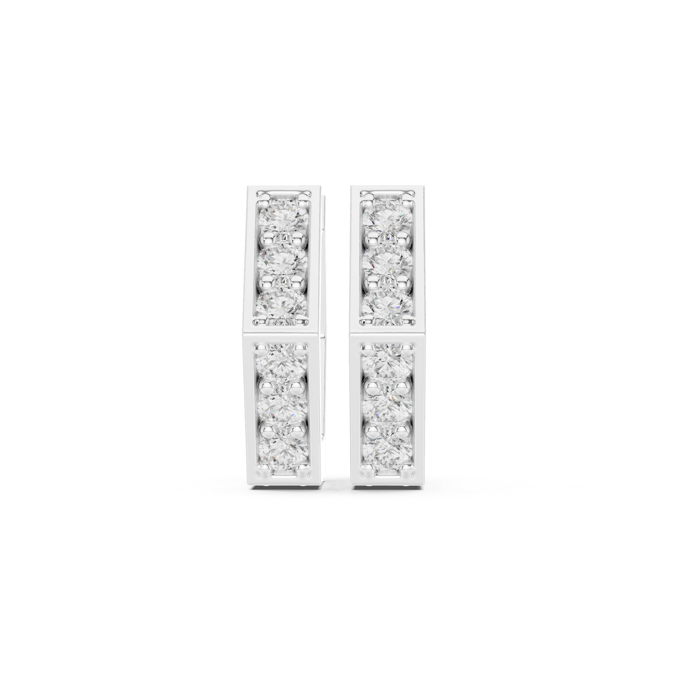 rectangular earrings featuring two rows of round diamonds