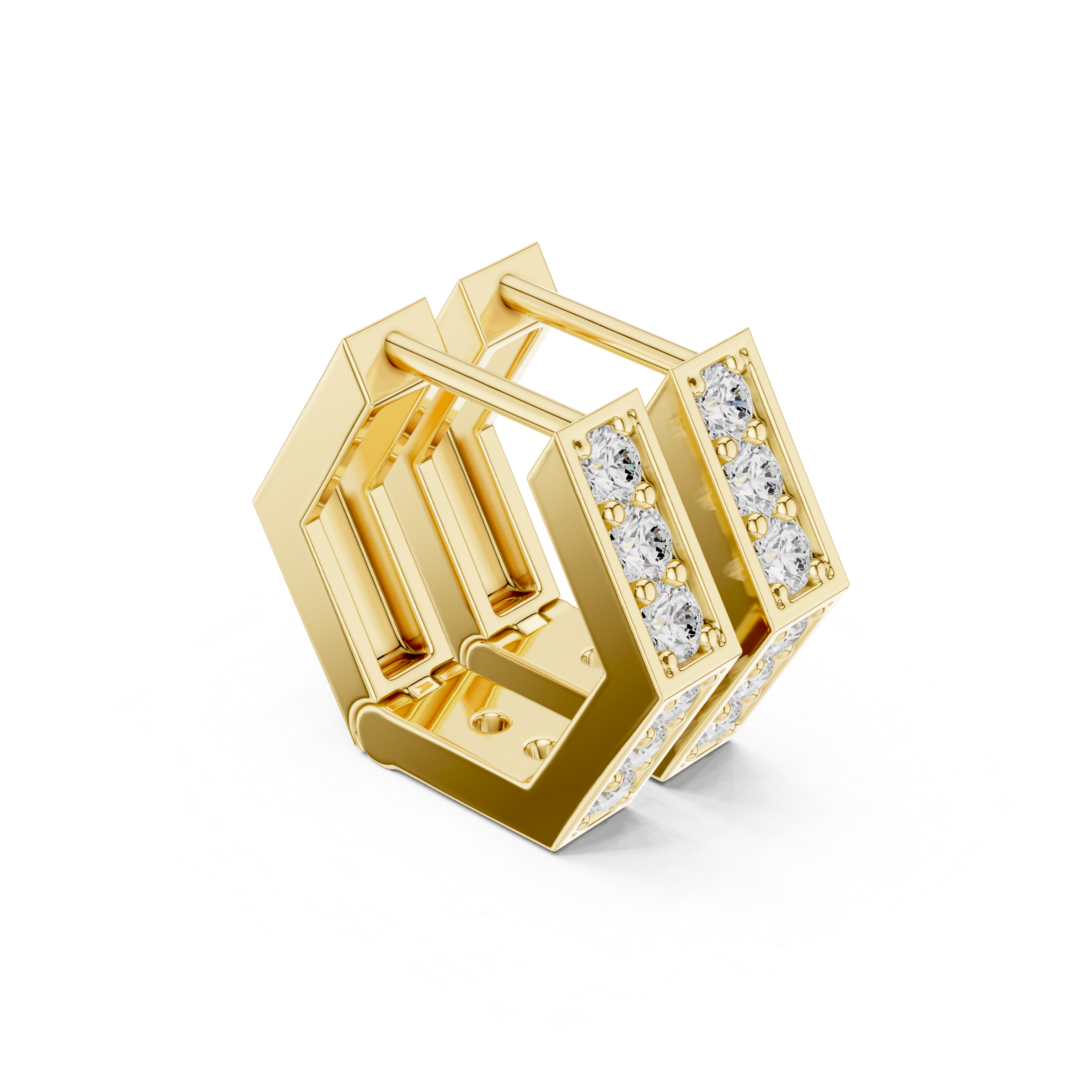 rectangular earrings featuring two rows of round diamonds