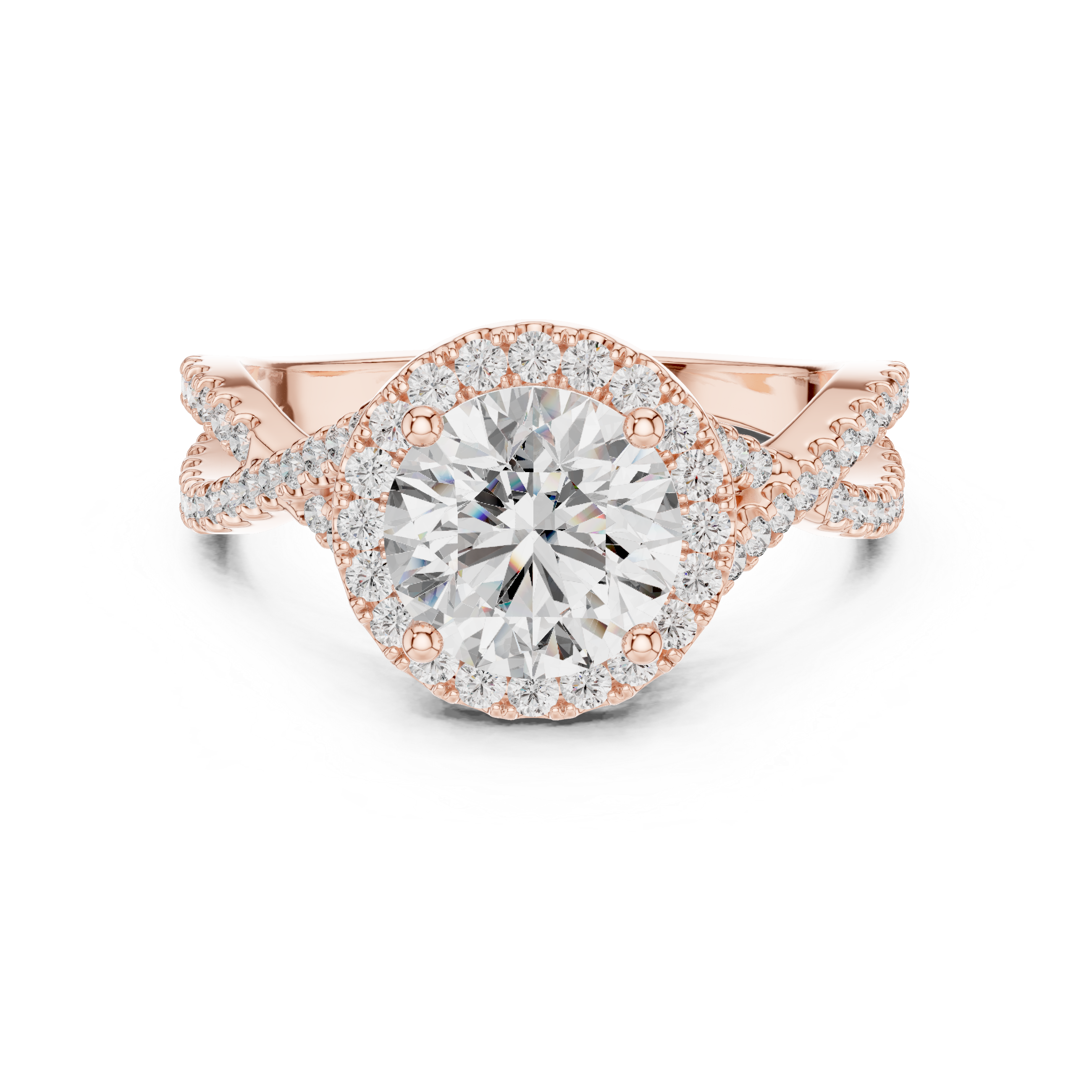 twisted split shank design and a large round center stone.