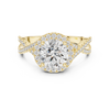 twisted split shank design and a large round center stone.