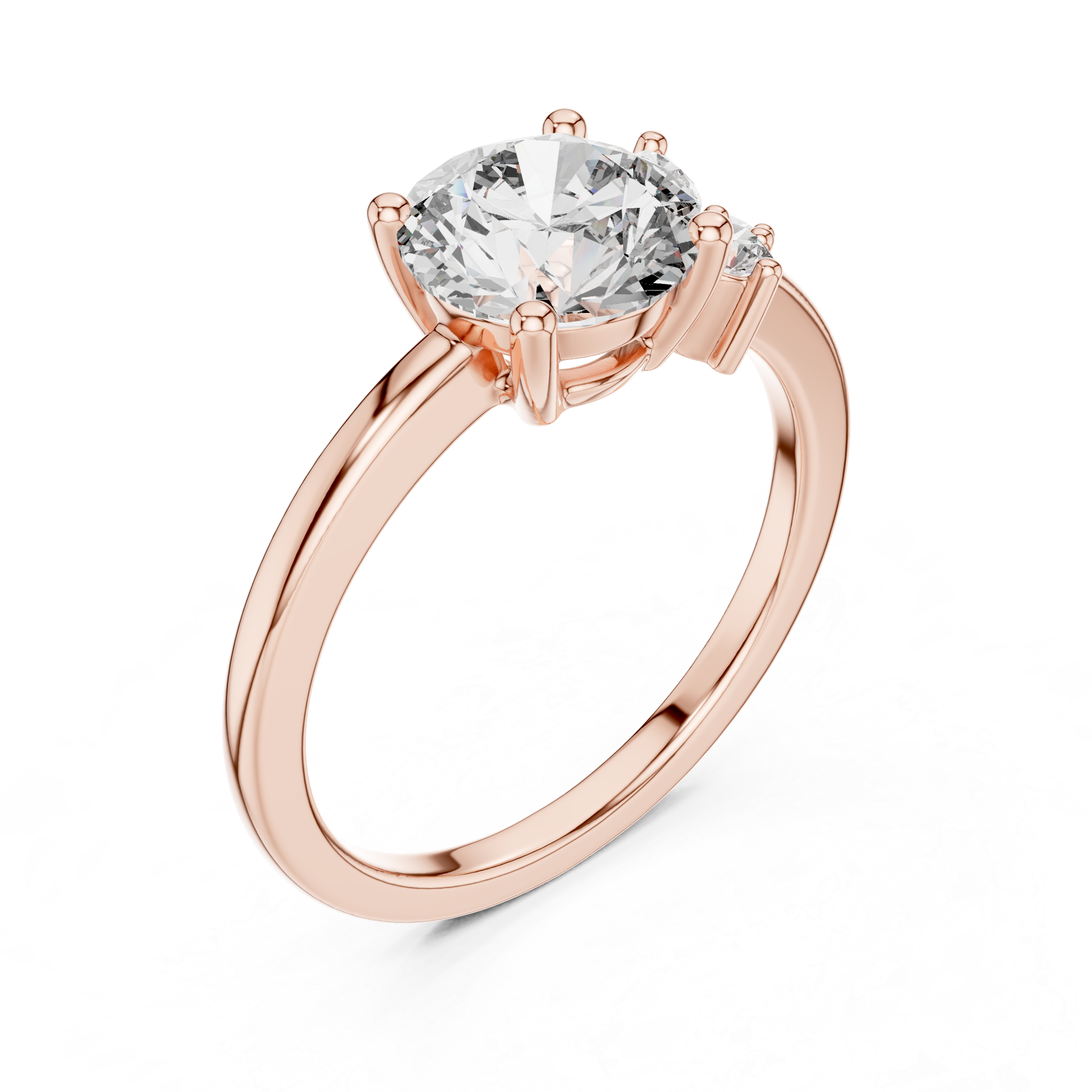 Elegant three-stone diamond engagement ring with a large center round