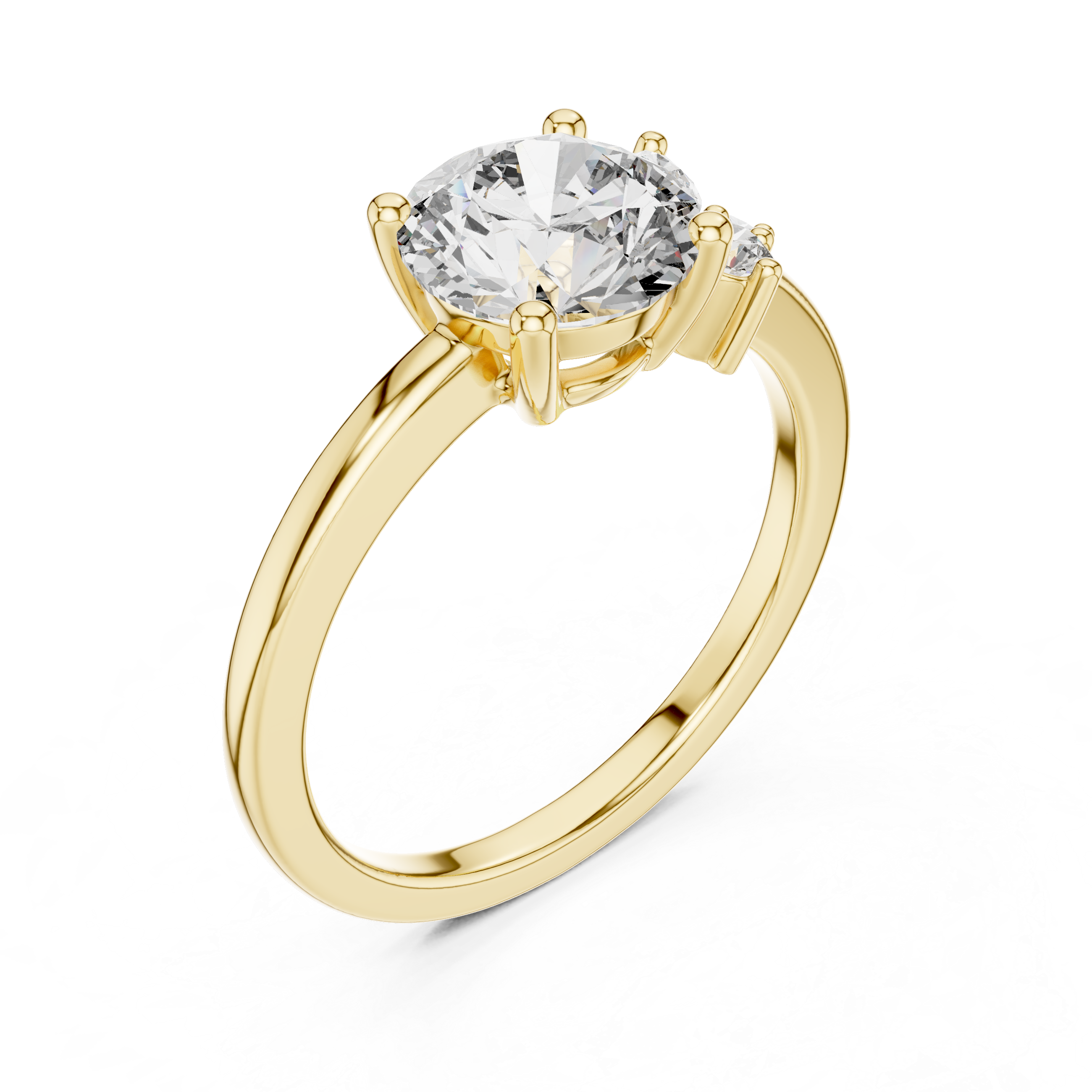 Elegant three-stone diamond engagement ring with a large center round