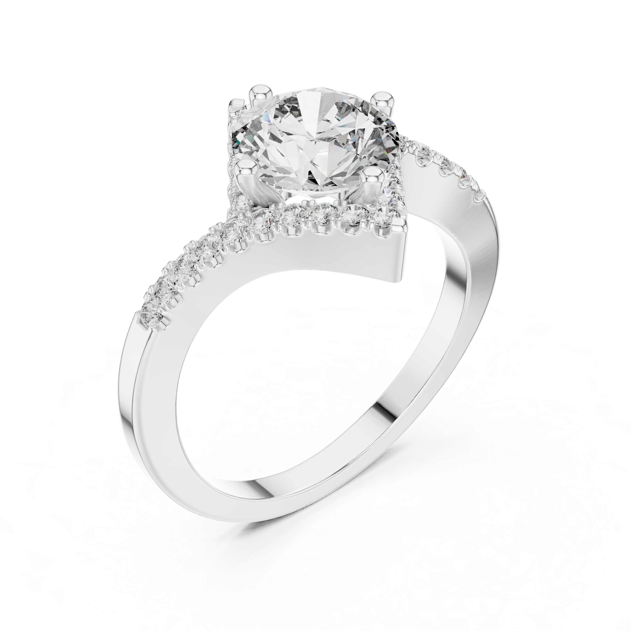 Solitaire Engagement Ring with Diamond-Studded Band