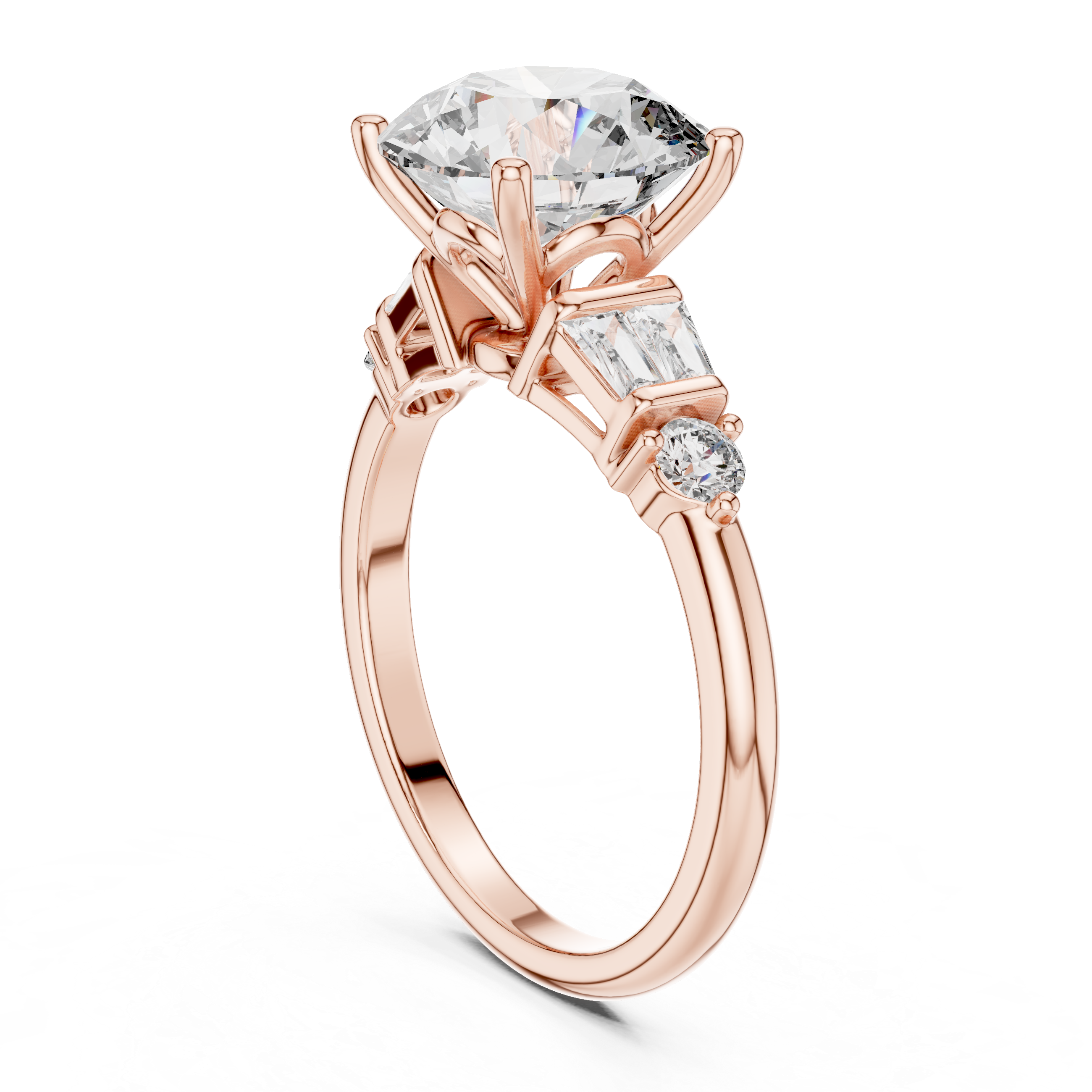Classic solitaire ring with side diamonds