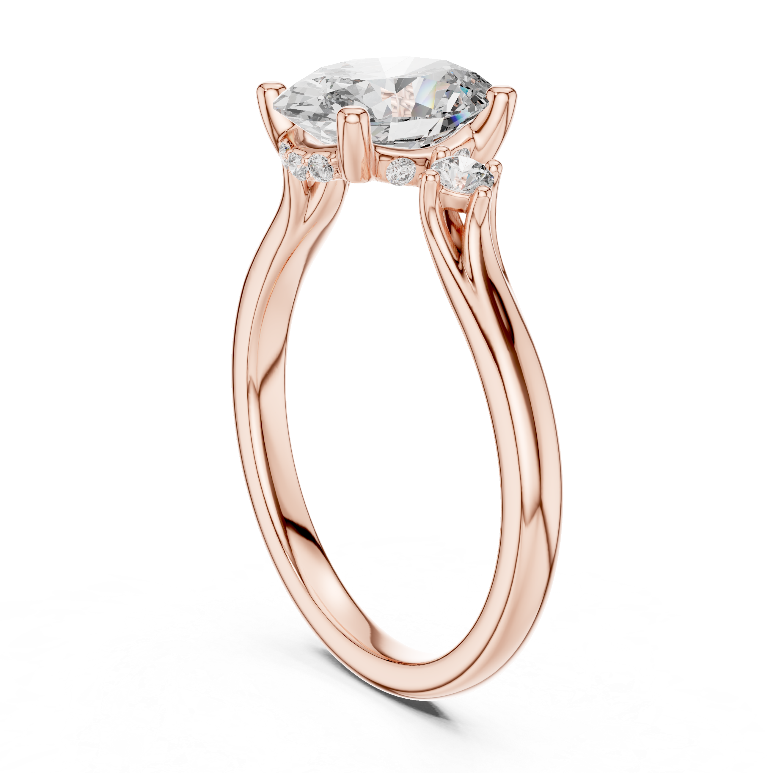 Round-Cut Diamond and Hidden Accent Stones in a Cathedral Setting.