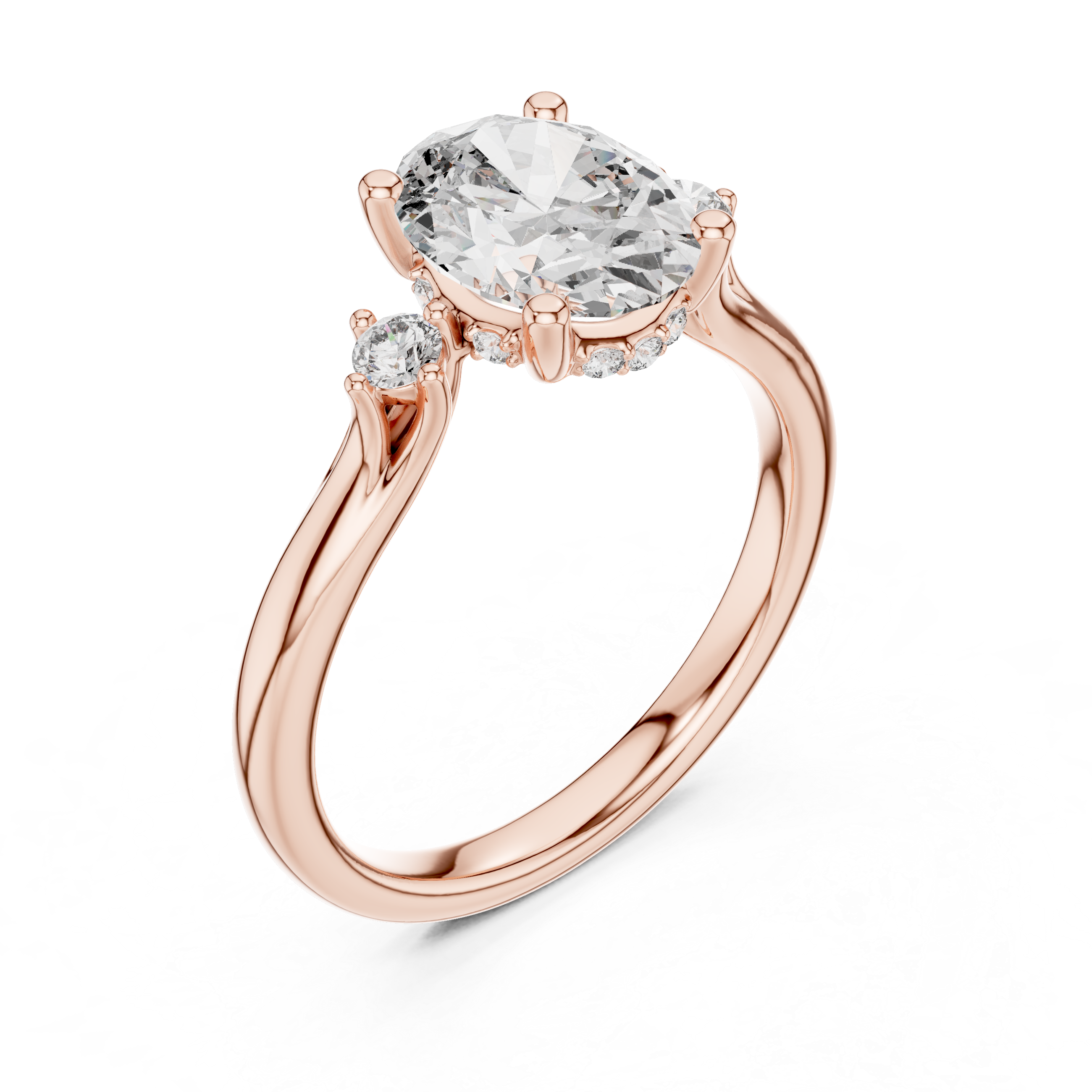 Round-Cut Diamond and Hidden Accent Stones in a Cathedral Setting.
