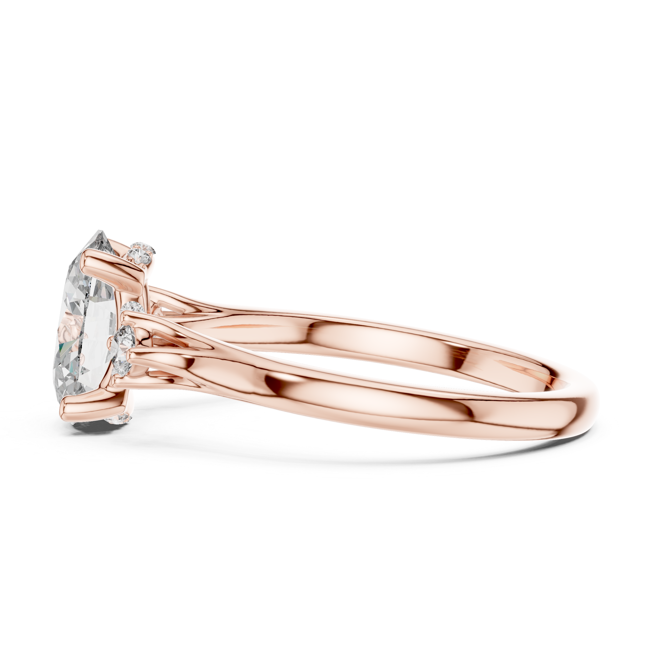 Round-Cut Diamond and Hidden Accent Stones in a Cathedral Setting.