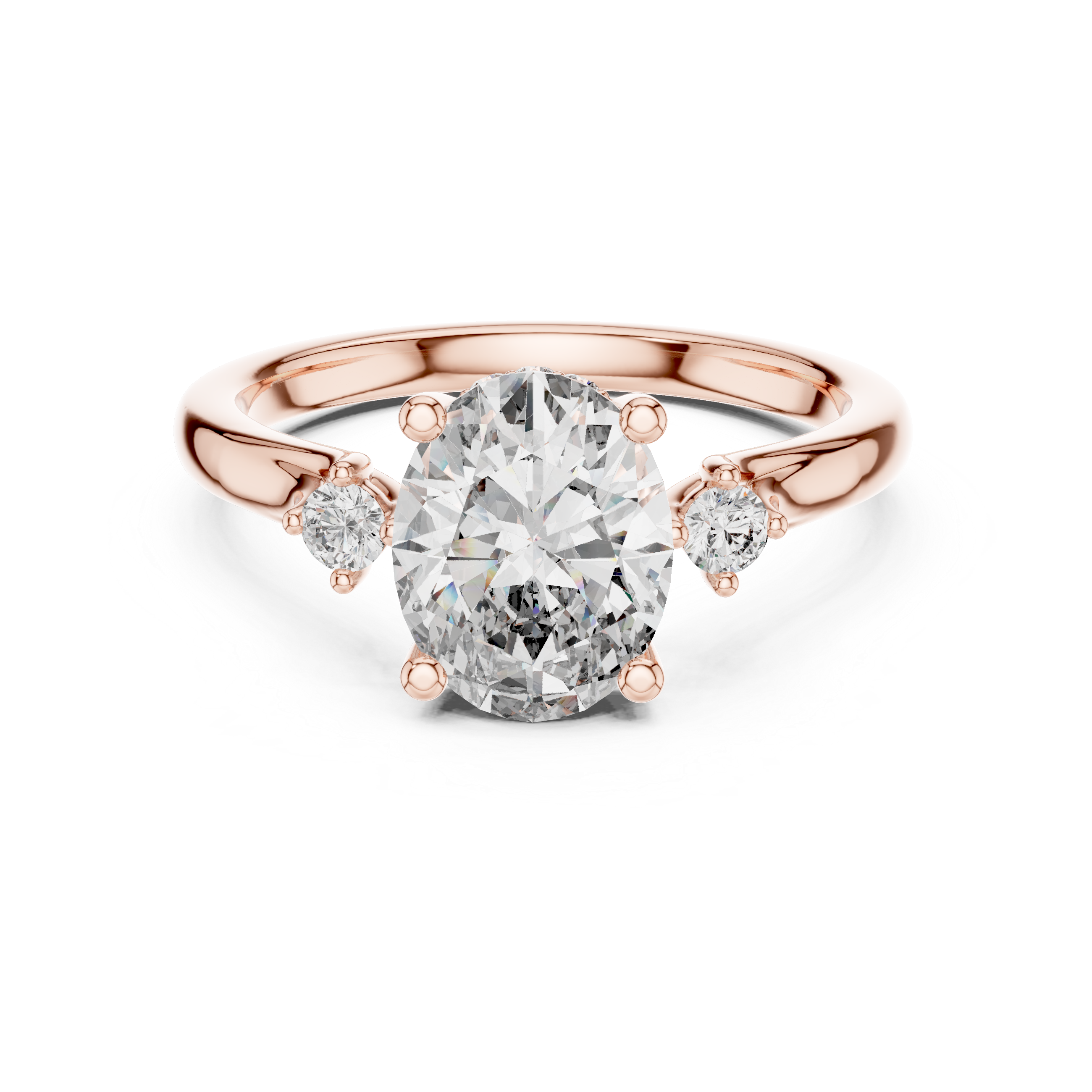 Round-Cut Diamond and Hidden Accent Stones in a Cathedral Setting.