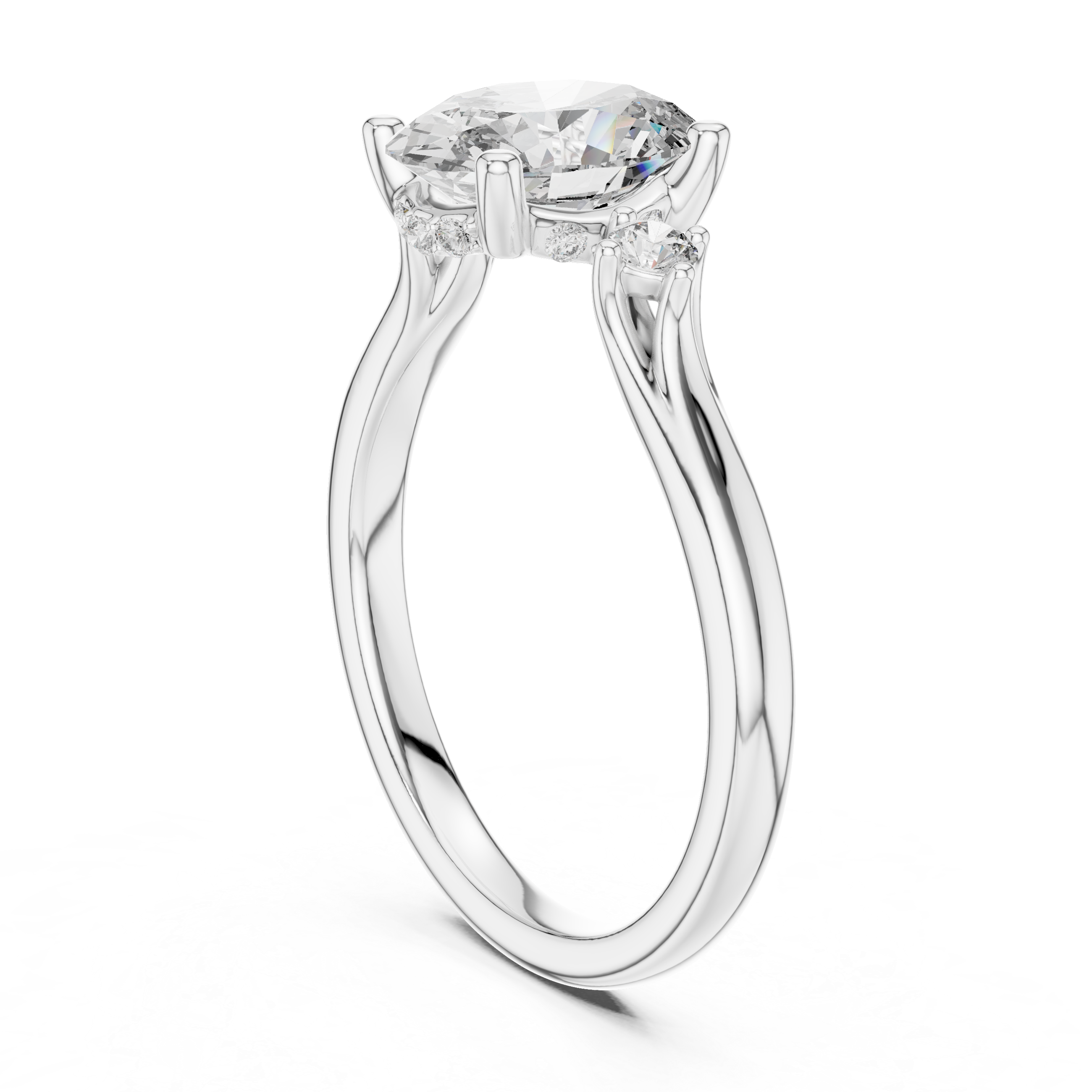Round-Cut Diamond and Hidden Accent Stones in a Cathedral Setting.