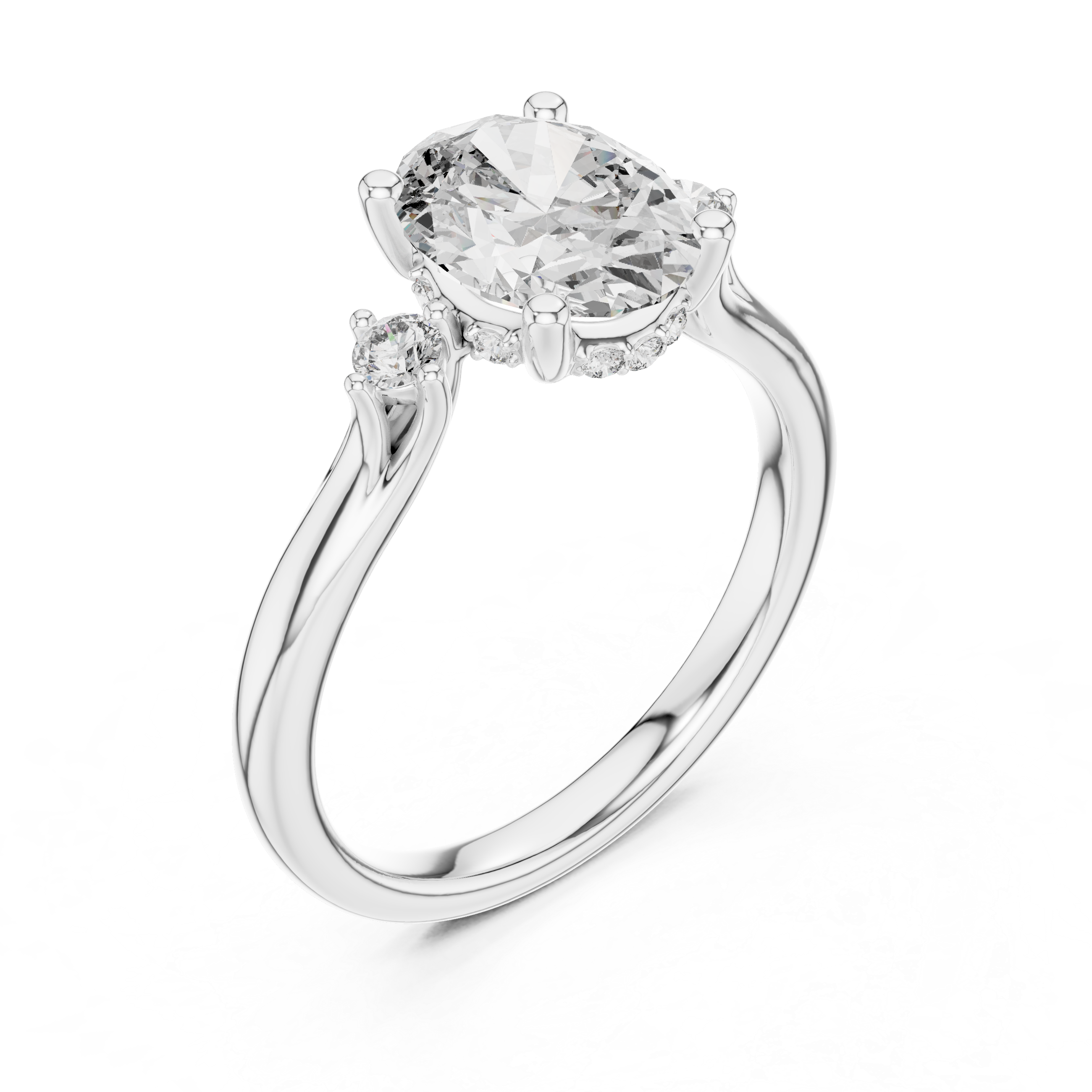 Round-Cut Diamond and Hidden Accent Stones in a Cathedral Setting.