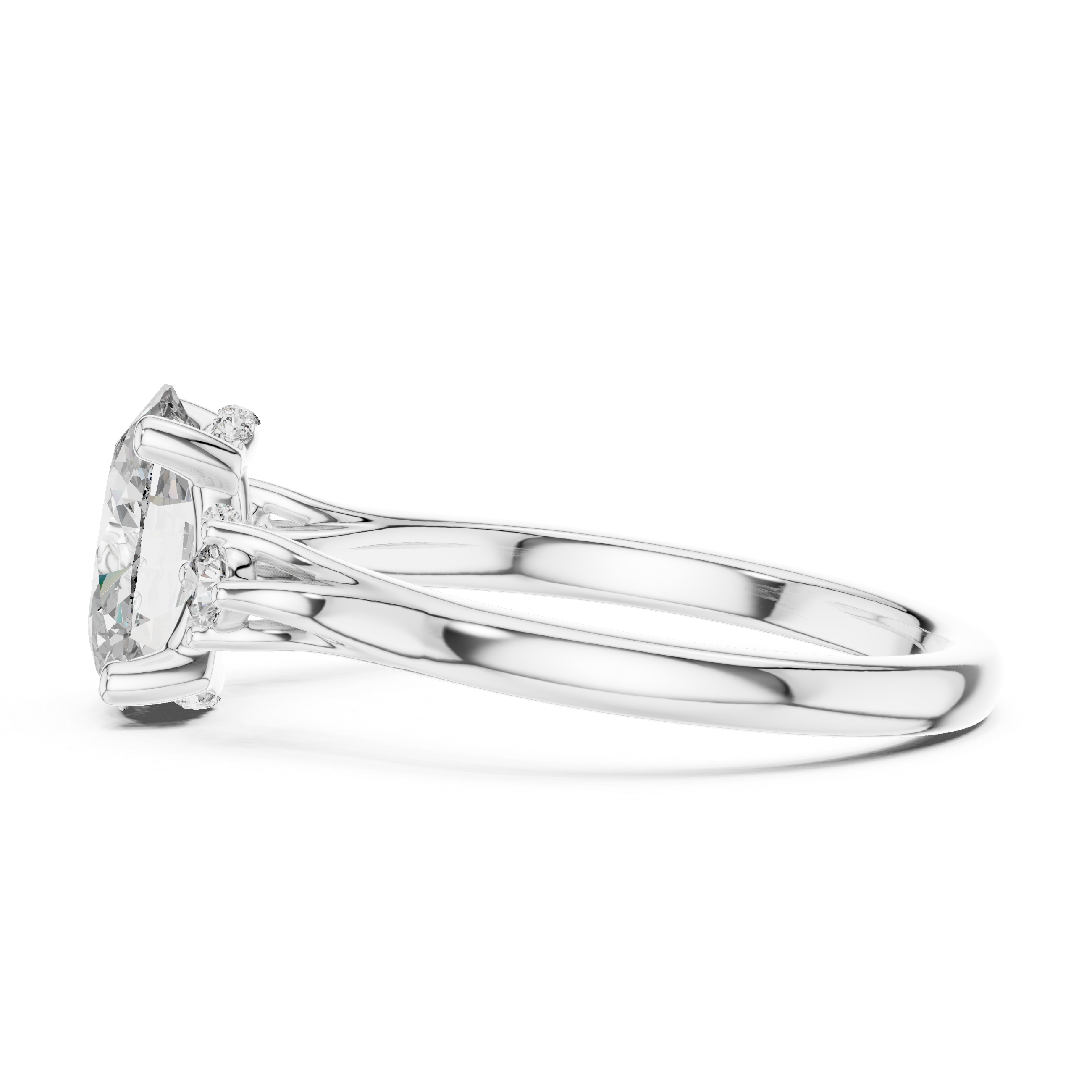 Round-Cut Diamond and Hidden Accent Stones in a Cathedral Setting.