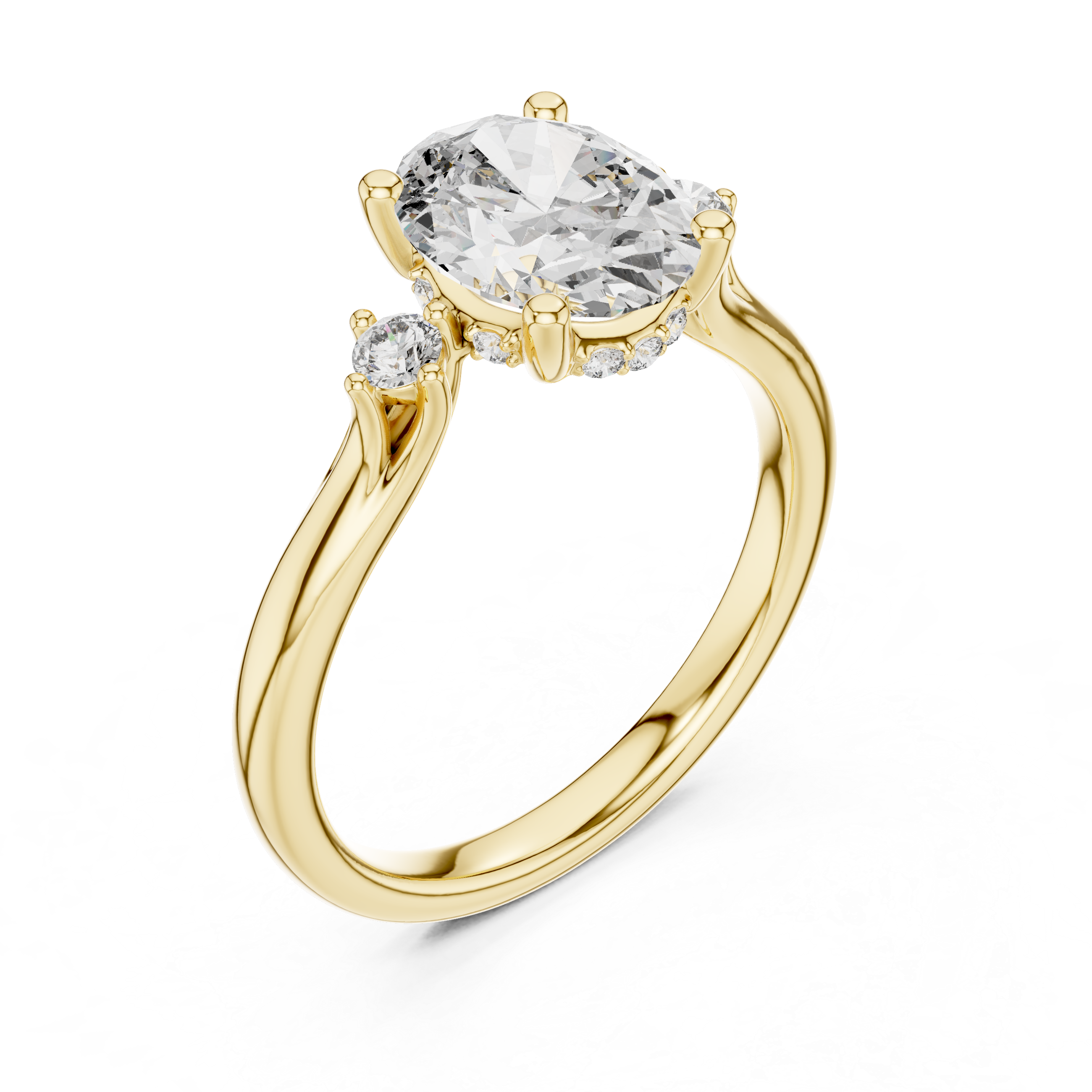 Round-Cut Diamond and Hidden Accent Stones in a Cathedral Setting.
