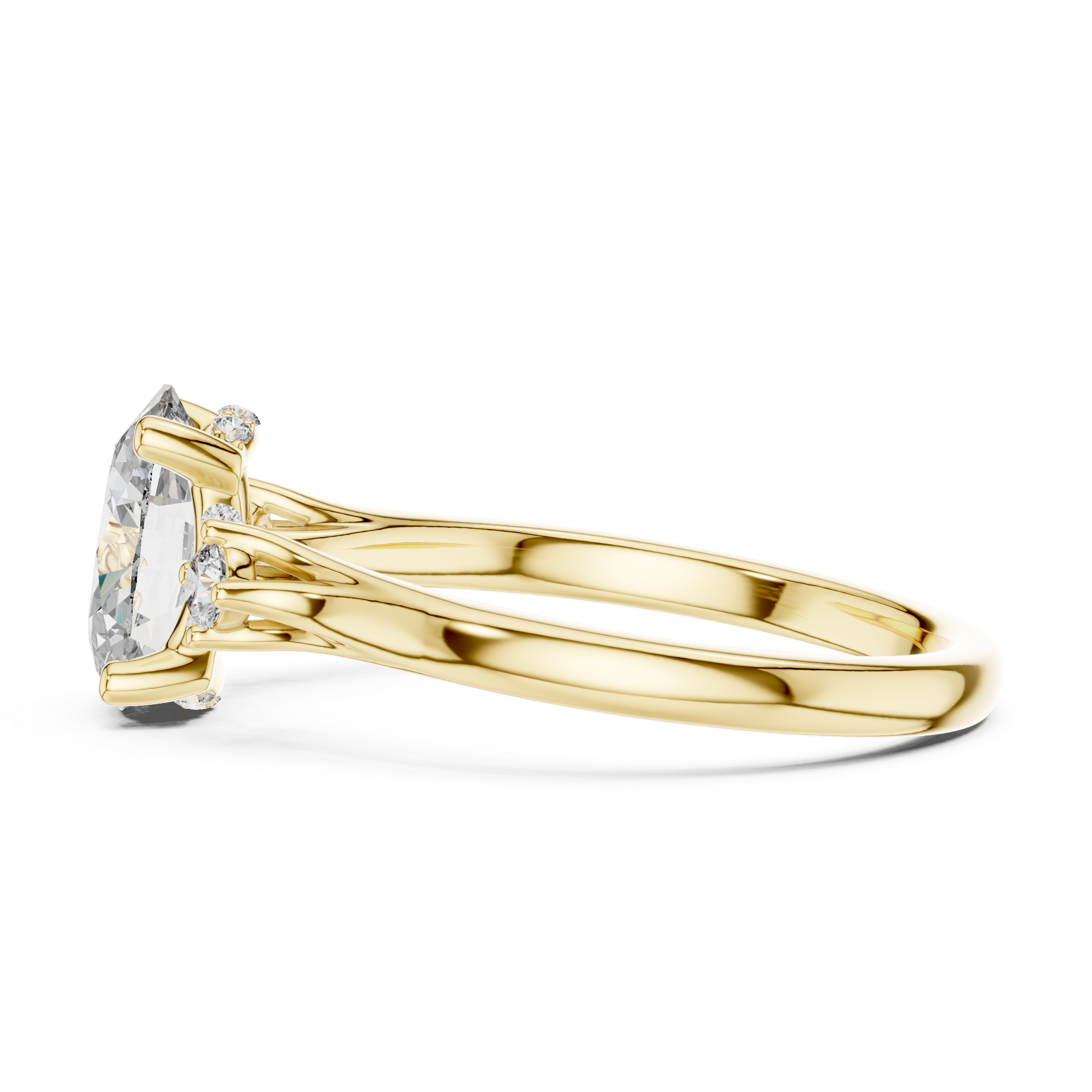 Round-Cut Diamond and Hidden Accent Stones in a Cathedral Setting.