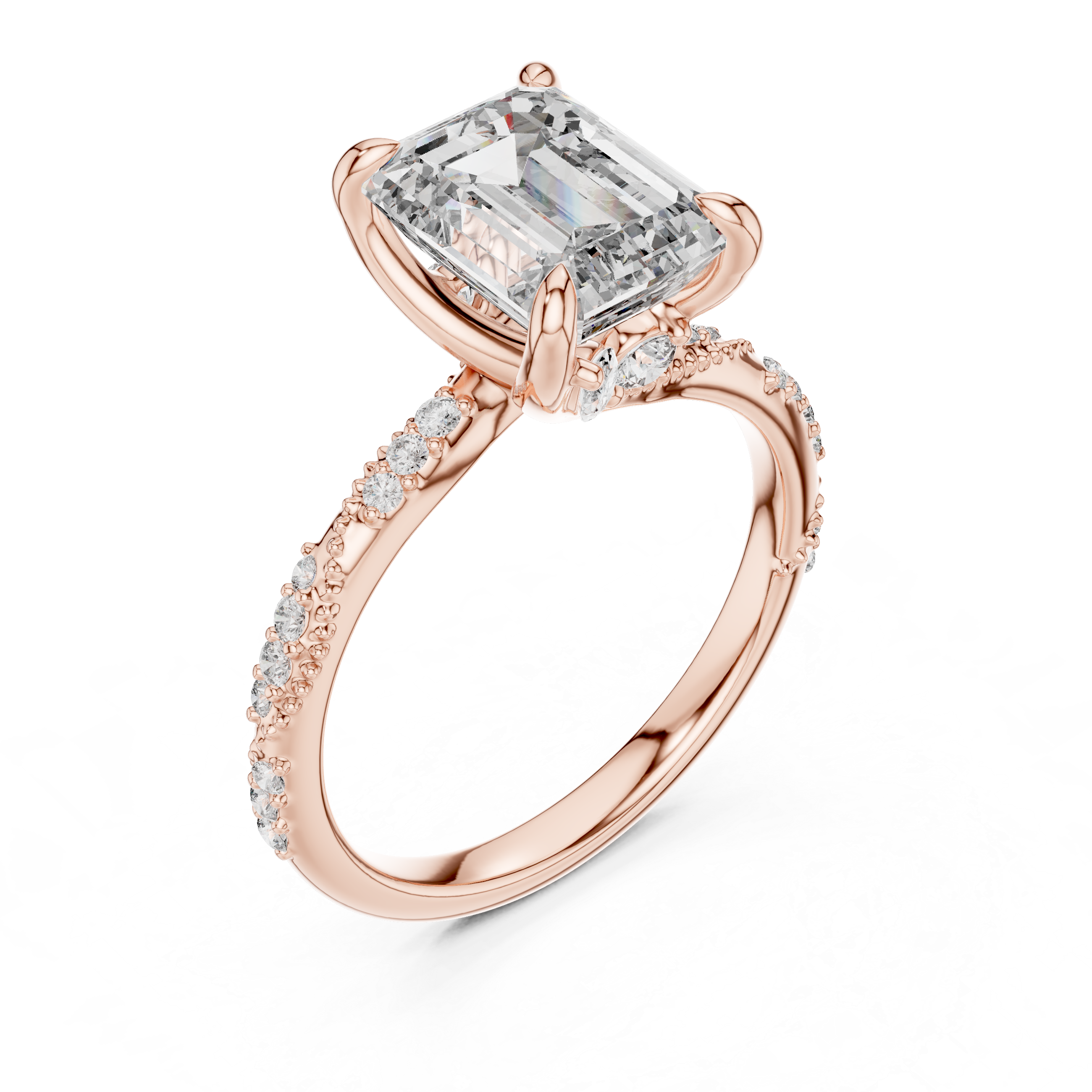 Engagement Ring with Emerald-Cut Center Stone