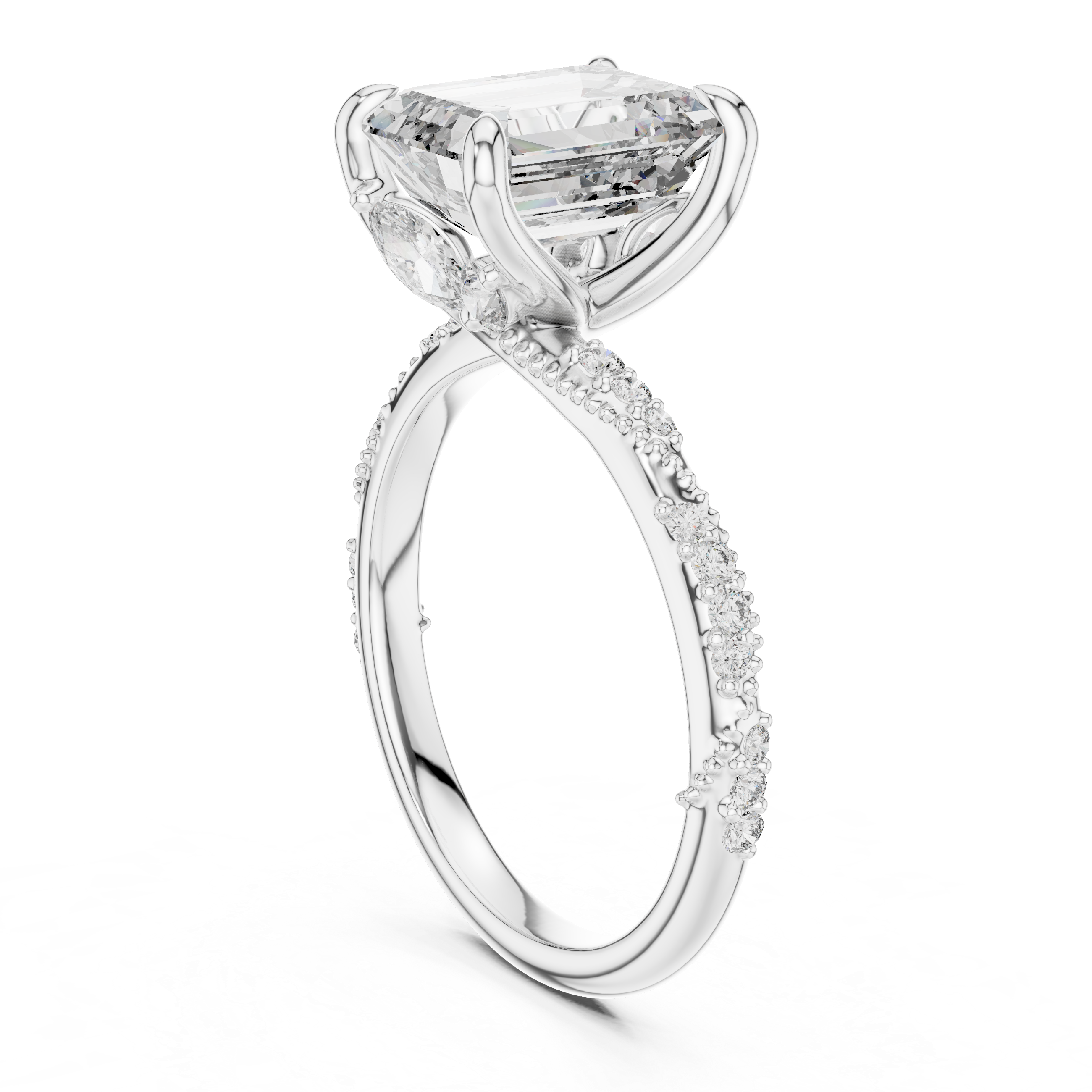 Engagement Ring with Emerald-Cut Center Stone