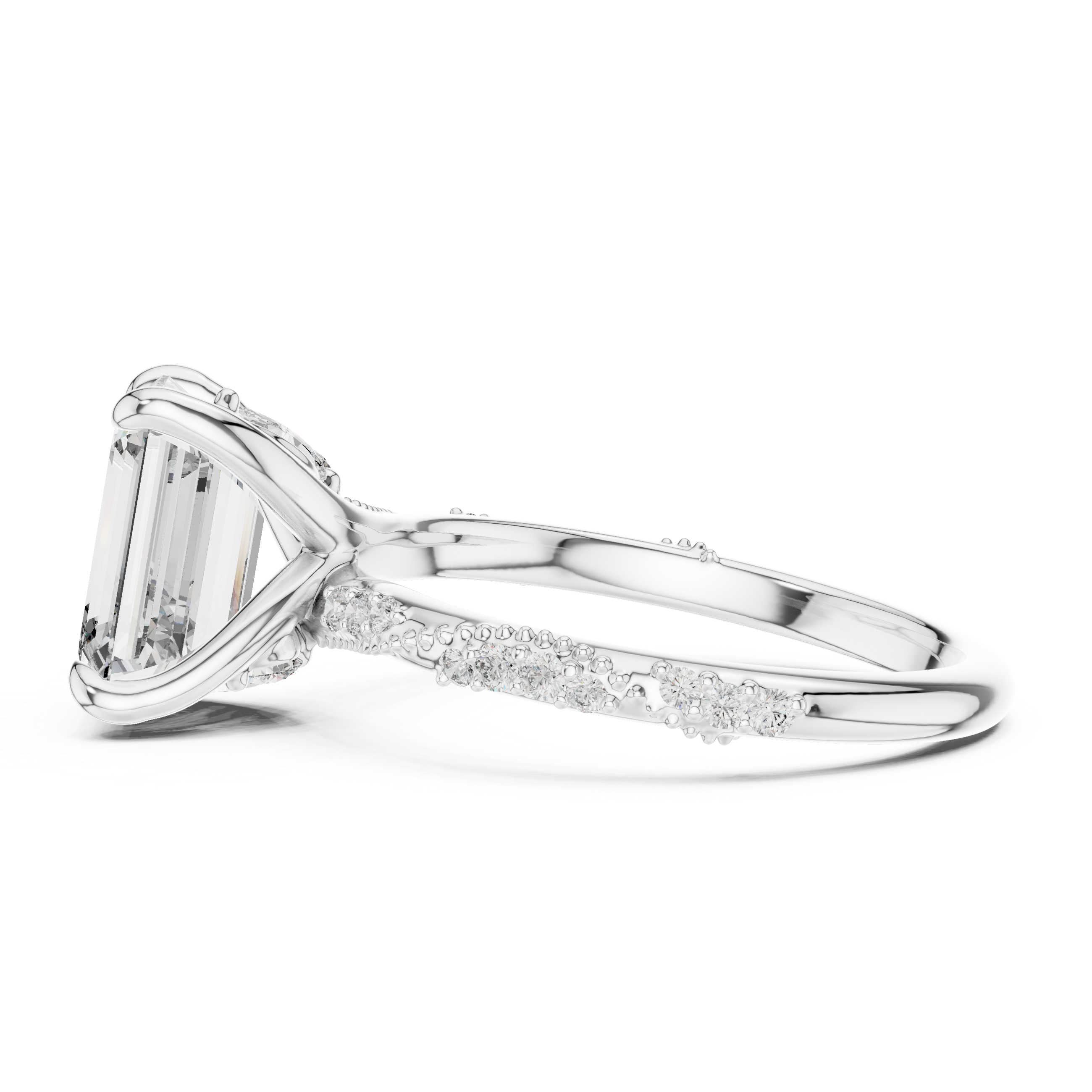 Engagement Ring with Emerald-Cut Center Stone