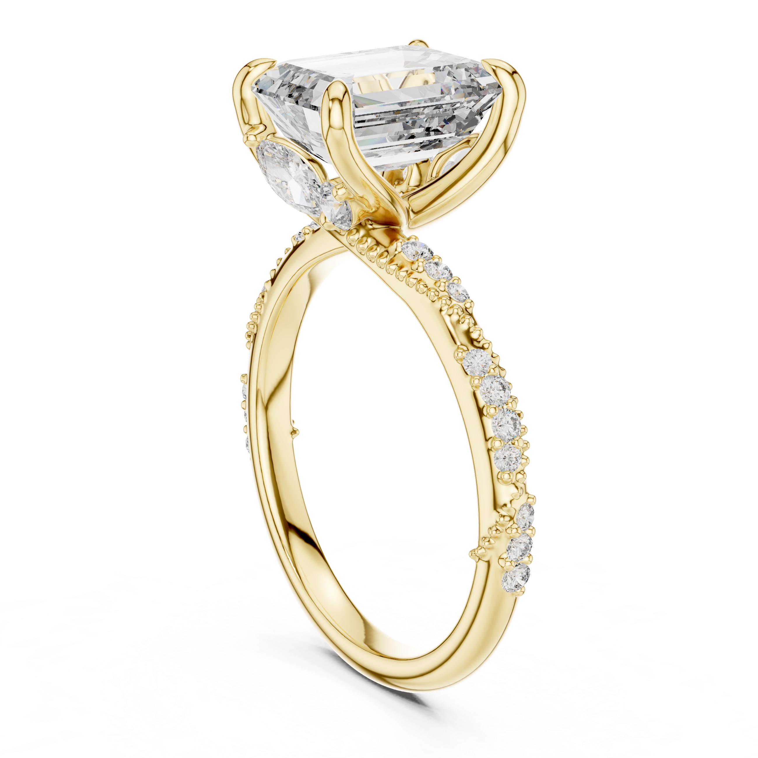 Engagement Ring with Emerald-Cut Center Stone