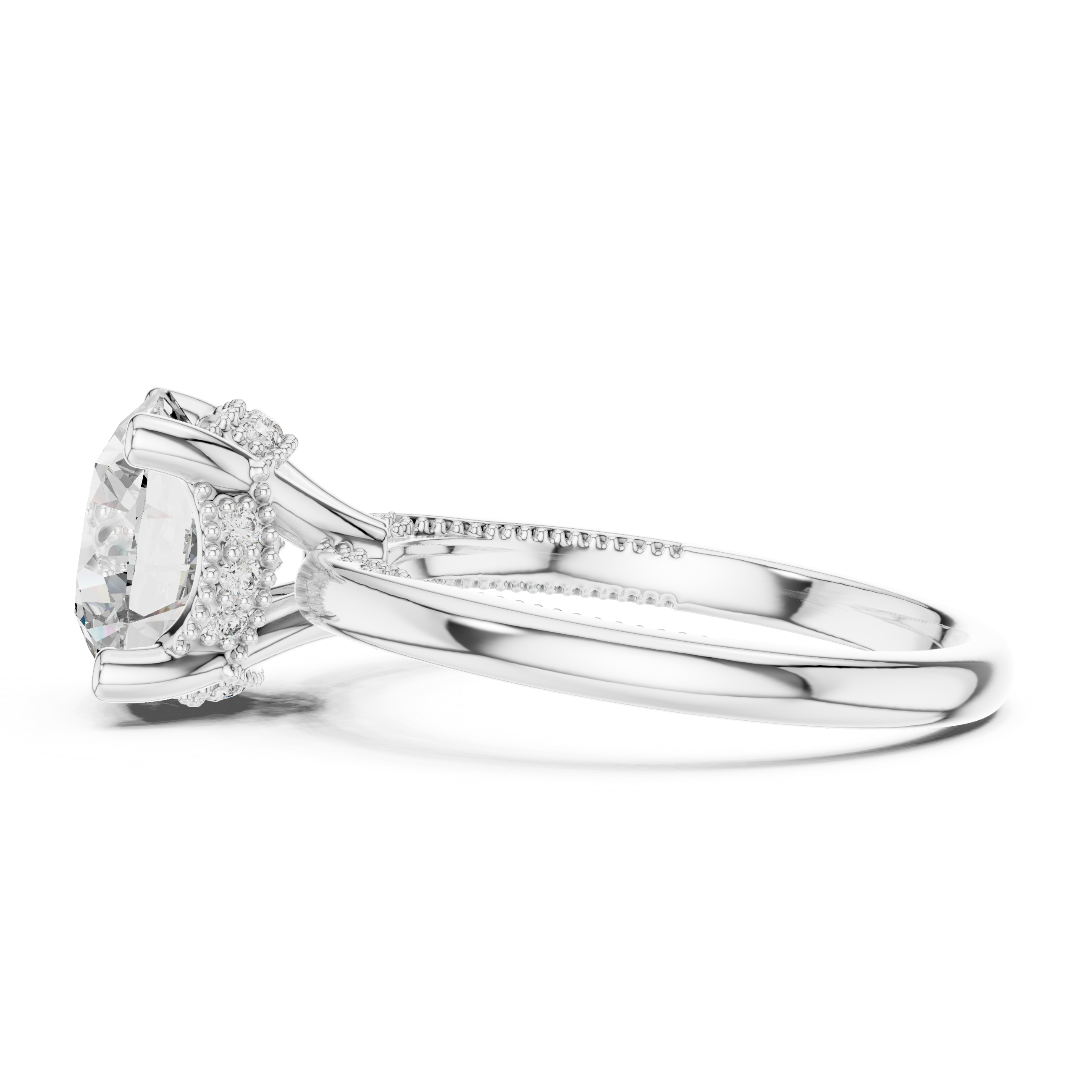 diamond halo engagement ring with milgrain detailing