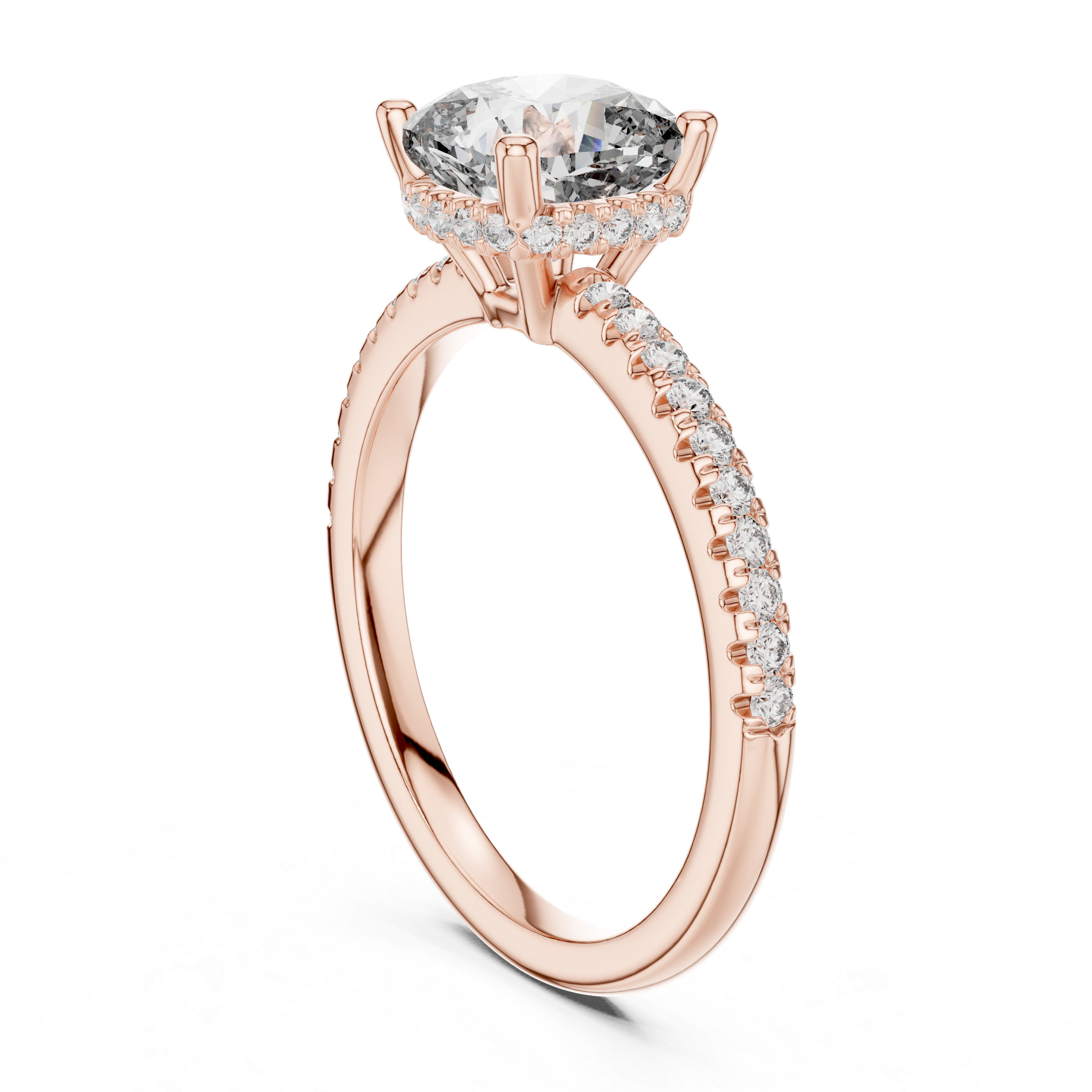 solitaire Diamond halo engagement ring with pav‚ band
