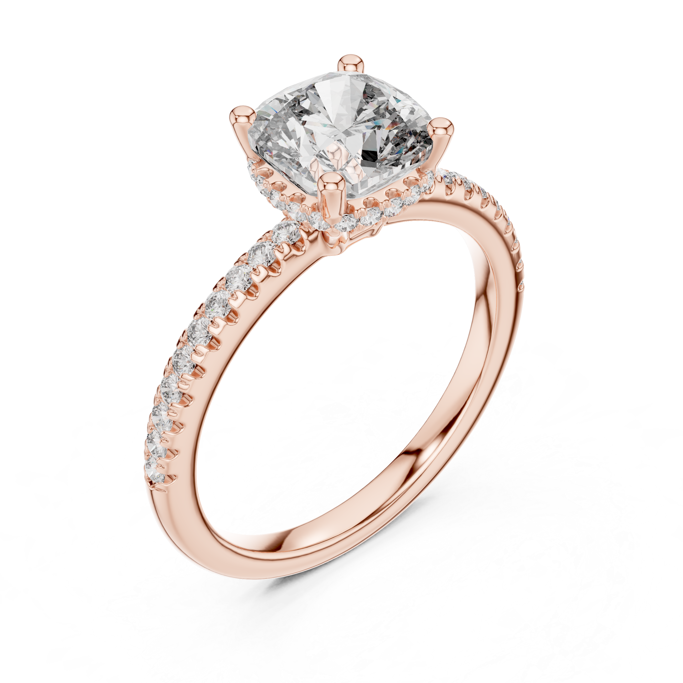 solitaire Diamond halo engagement ring with pav‚ band
