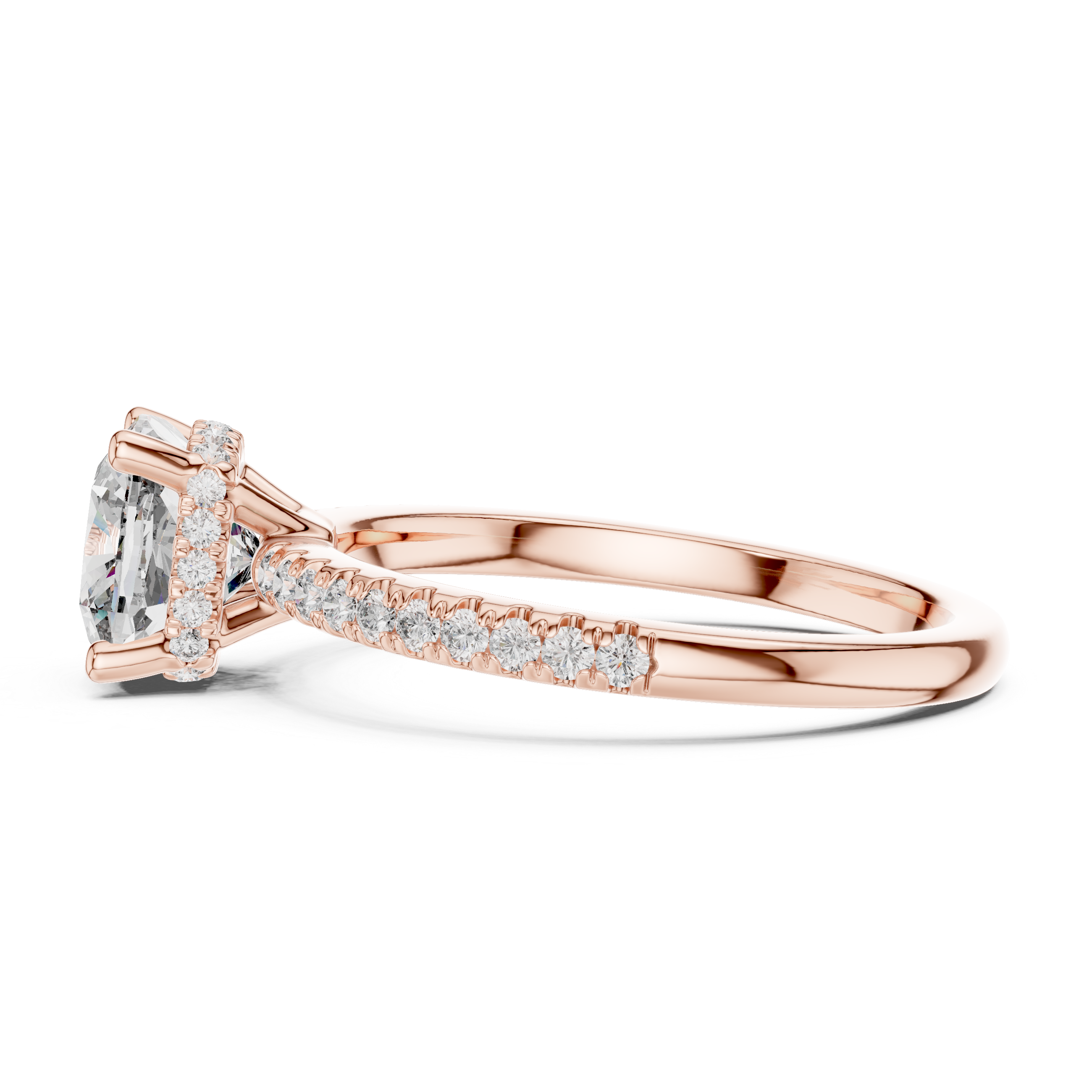 solitaire Diamond halo engagement ring with pav‚ band