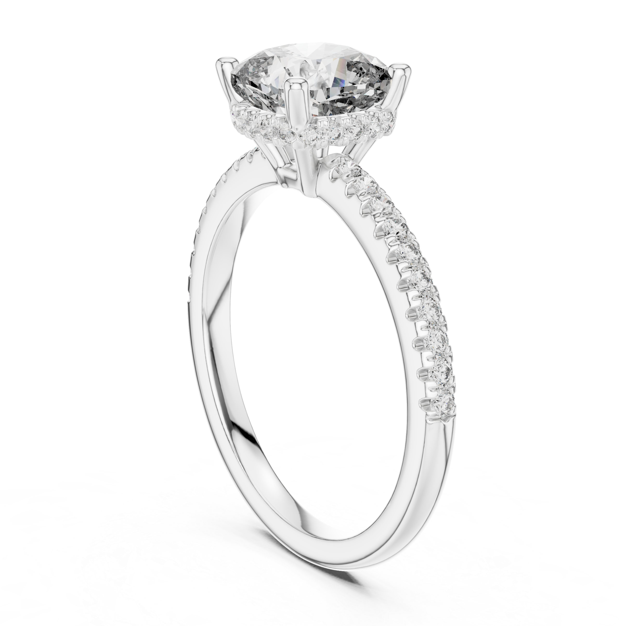 solitaire Diamond halo engagement ring with pav‚ band