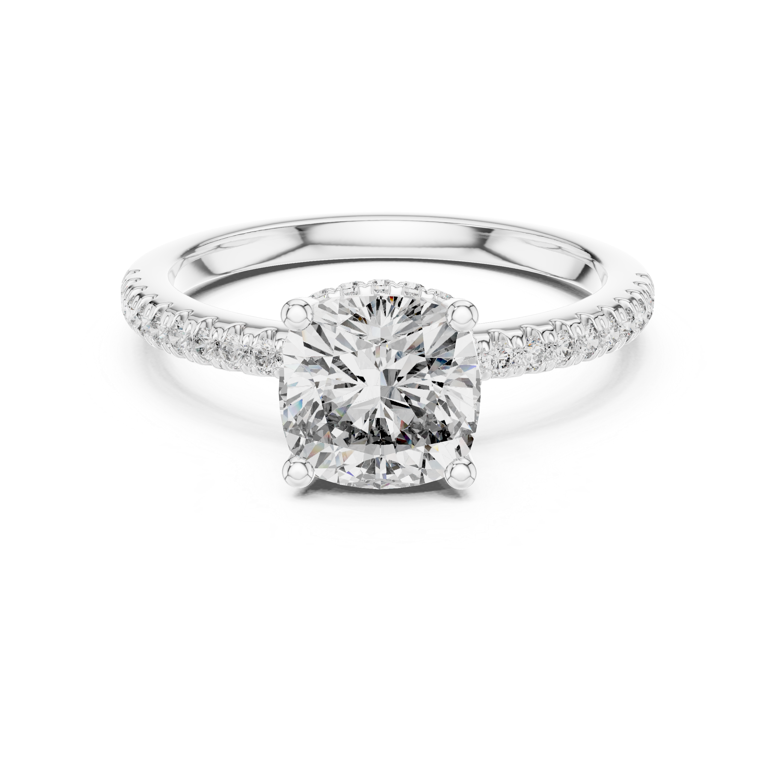 solitaire Diamond halo engagement ring with pav‚ band