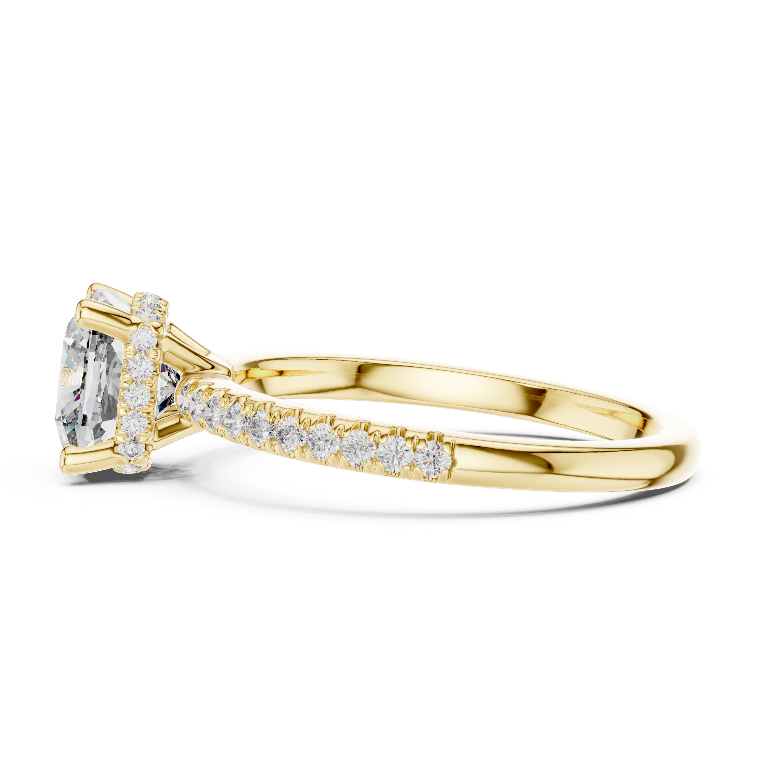 solitaire Diamond halo engagement ring with pav‚ band