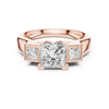 Diamond three-stone engagement ring with side princess-cut diamonds