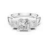 Diamond three-stone engagement ring with side princess-cut diamonds