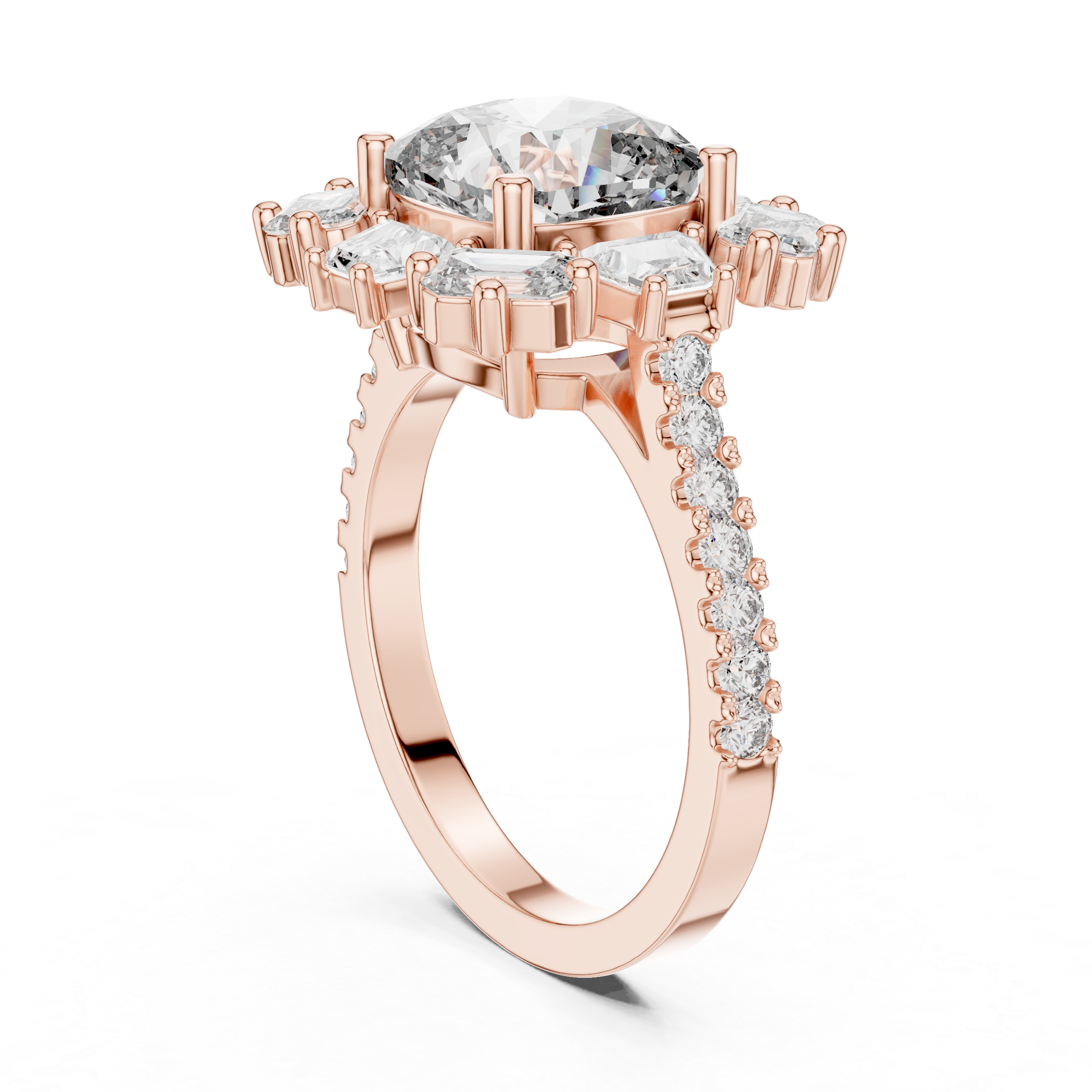 diamond halo engagement ring with split halo and pav‚ band