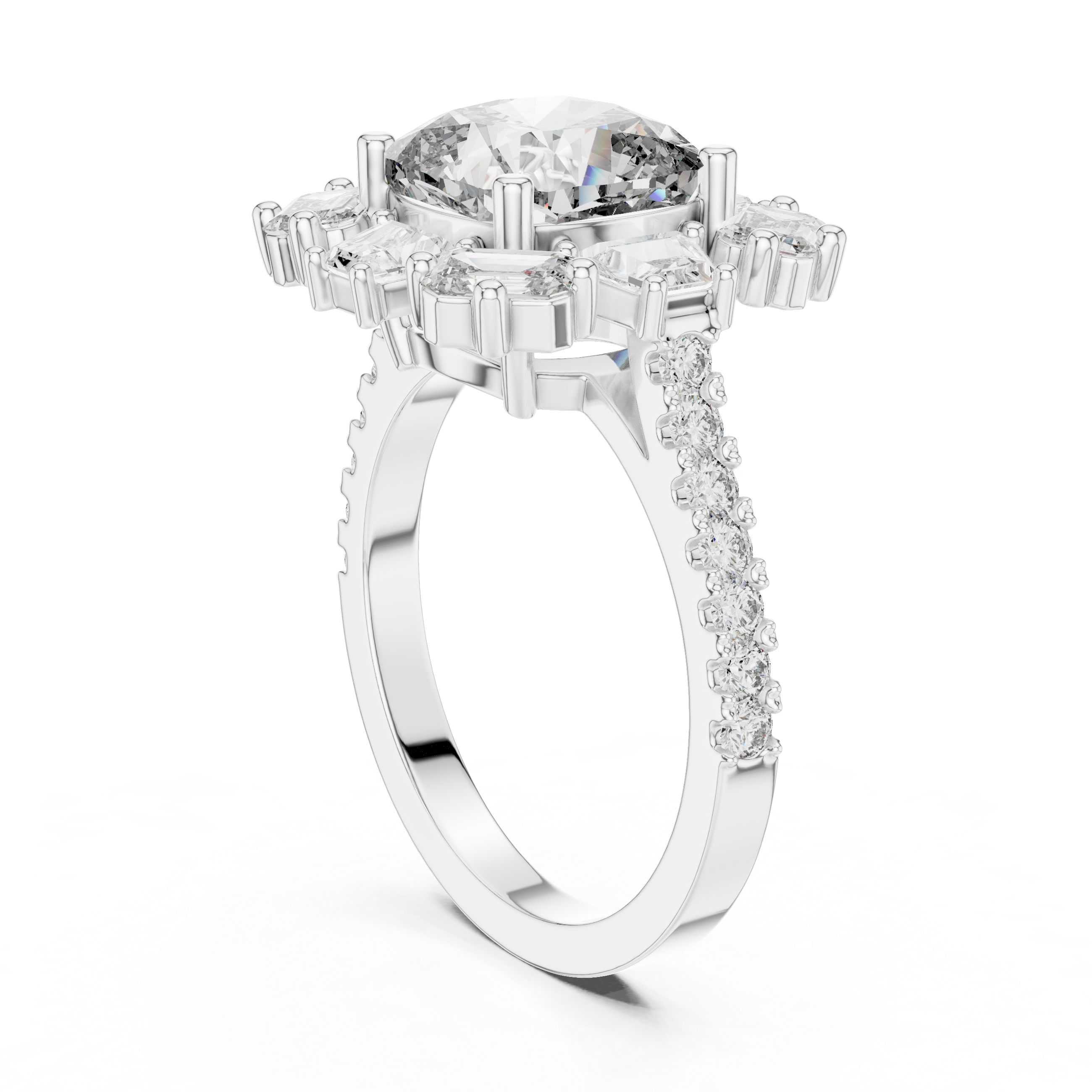 diamond halo engagement ring with split halo and pav‚ band