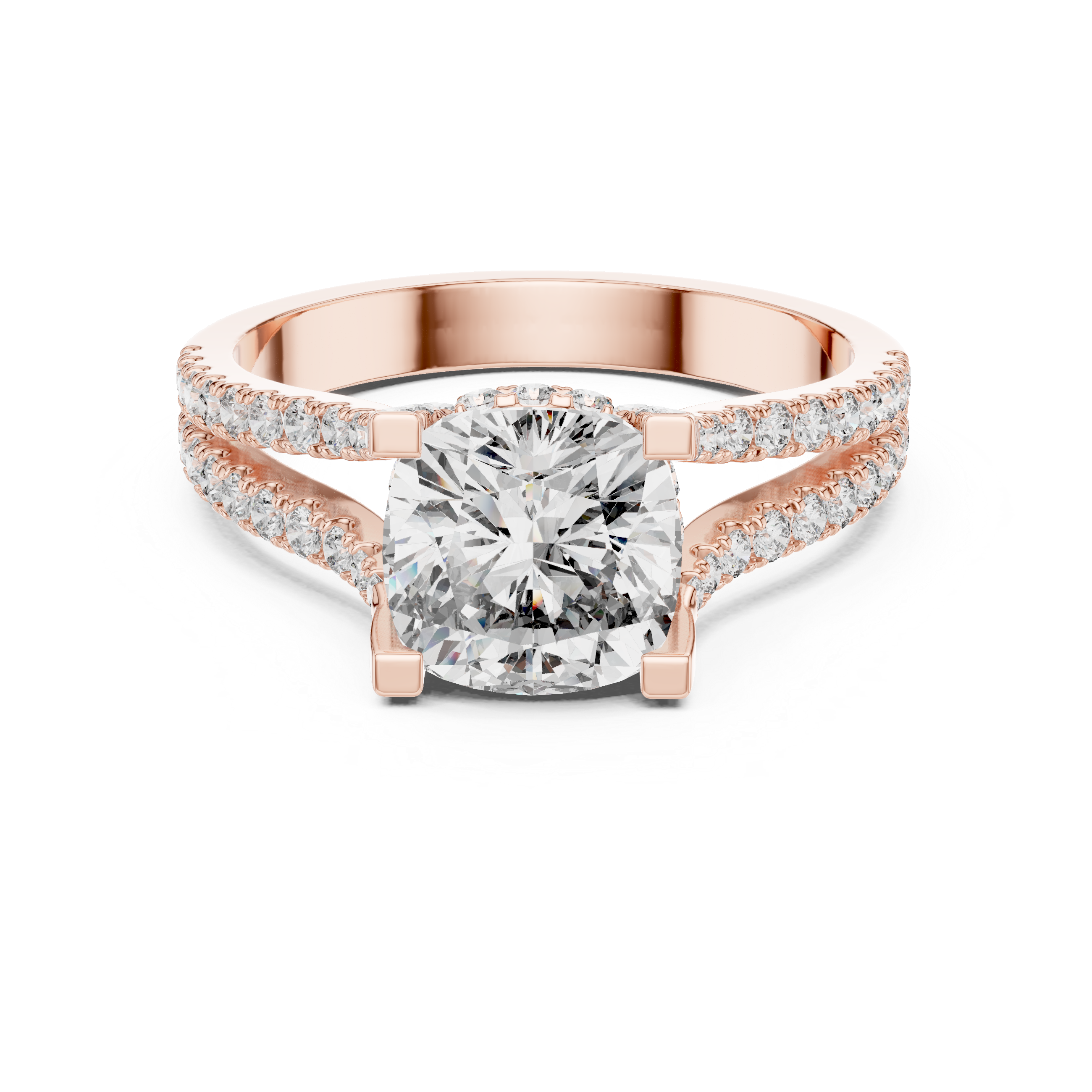 Diamond halo engagement ring with split shank pav‚ band